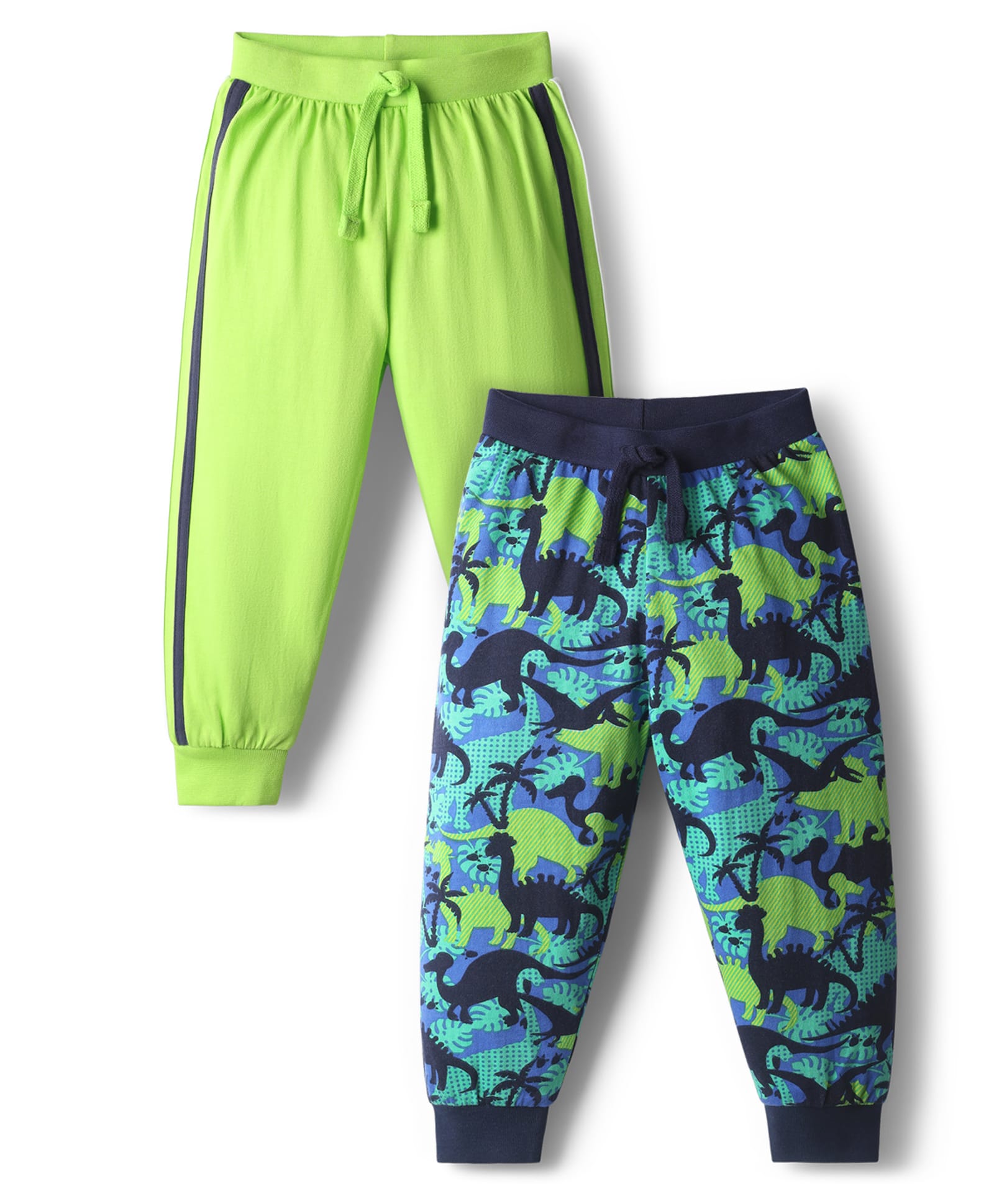 Babyhug Cotton Knit Full Length Dino Printed Lounge Pants Pack Of 2 - Light Green & Navy Blue-picture-27