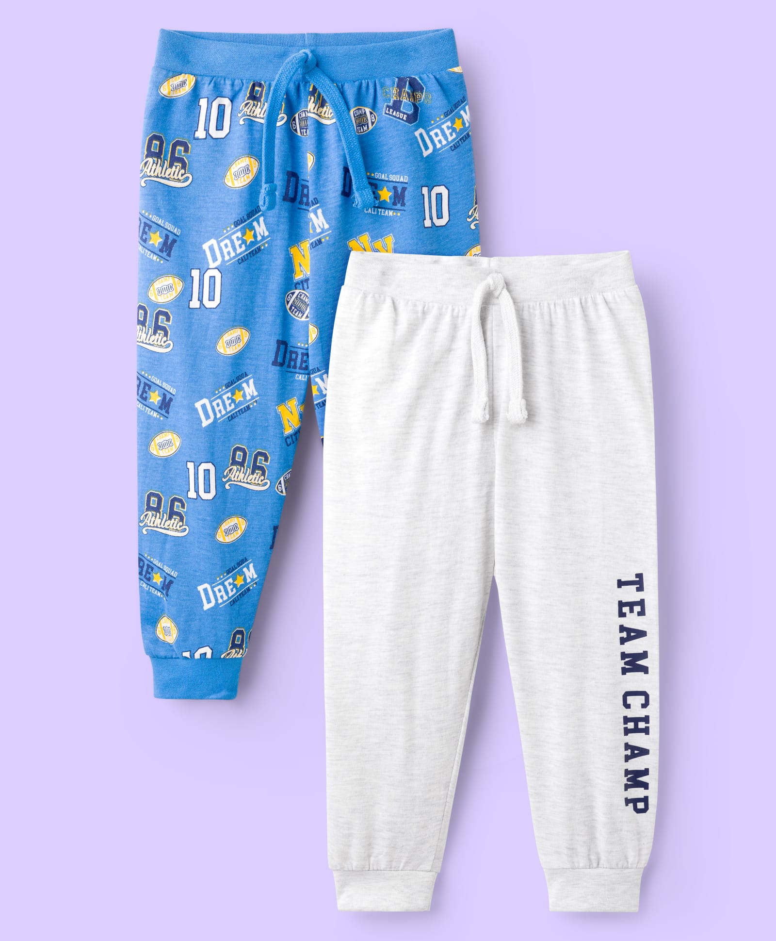 Babyhug Cotton Knit Full Length Lounge Pant With Text Print Pack Of 2 - Blue & White-image-6