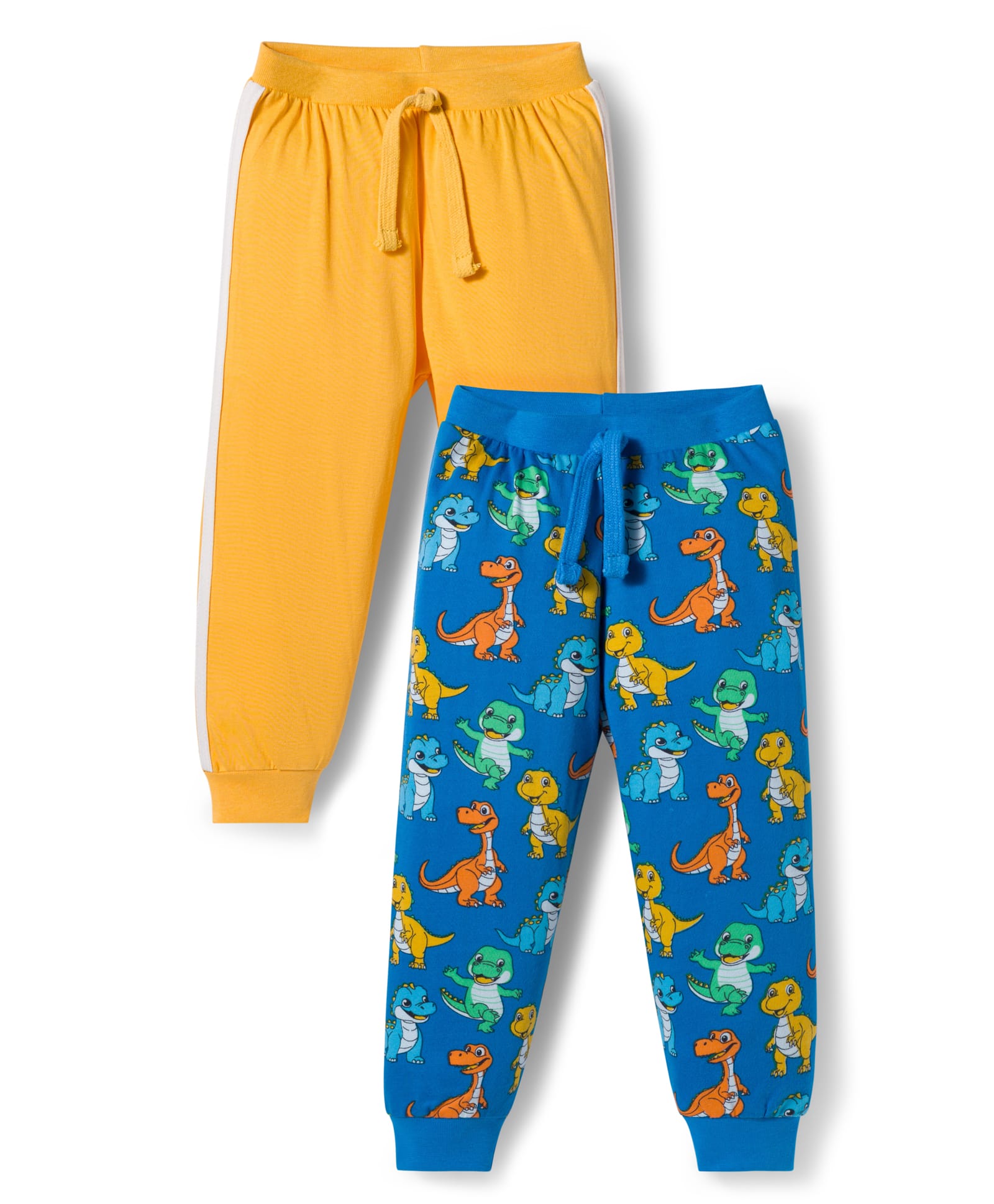 Babyhug Cotton Knit Full Length Lounge Pant With Dino Print Pack Of 2 - Yellow & Blue-picture-21