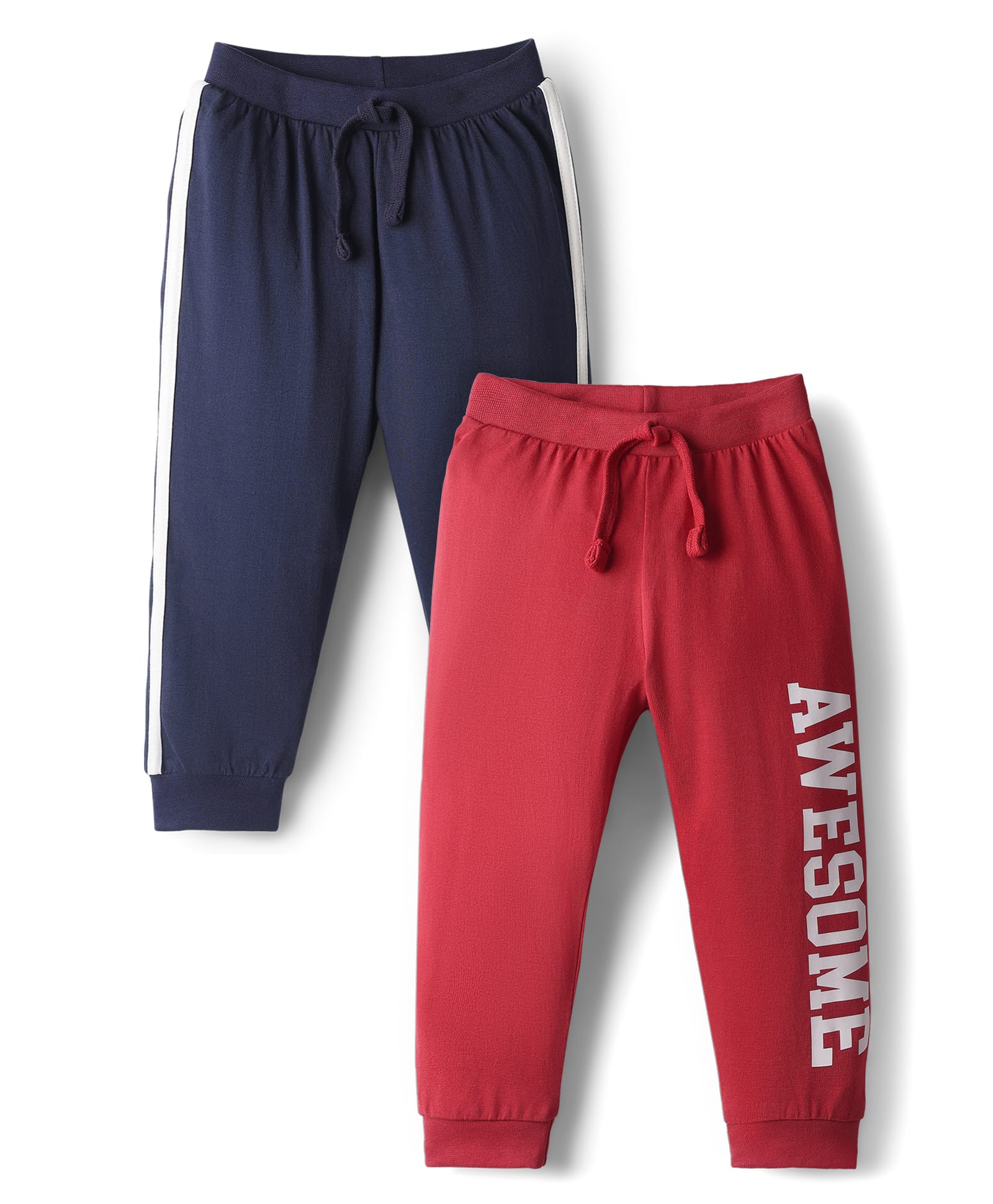 Babyhug Cotton Knit Full Length Text Printed Lounge Pants Pack Of 2 - Red & Navy Blue-picture-13