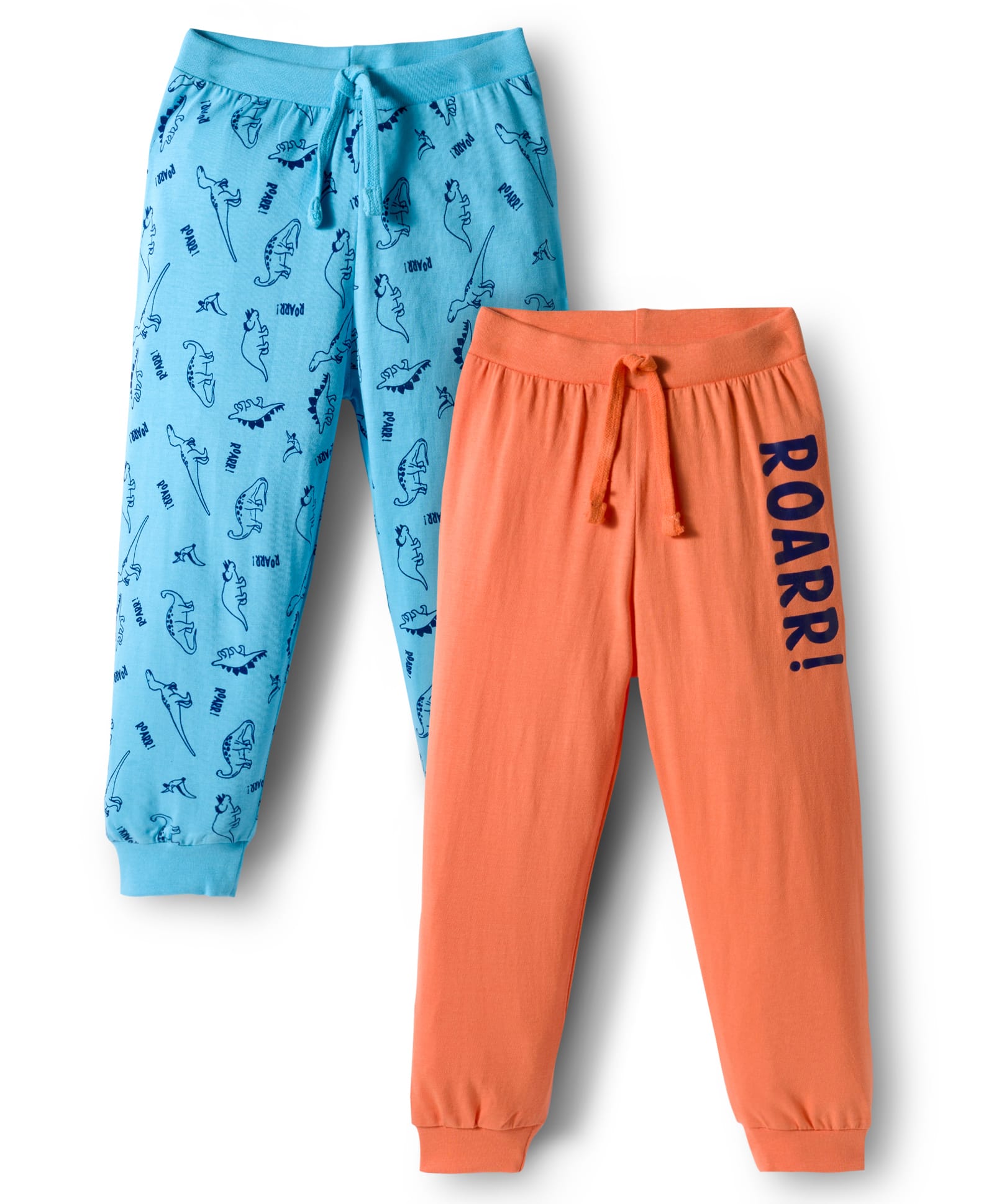 Babyhug Cotton Knit Full Length Lounge Pant With Dino Print Pack Of 2 - Light Blue & Coral-picture-19
