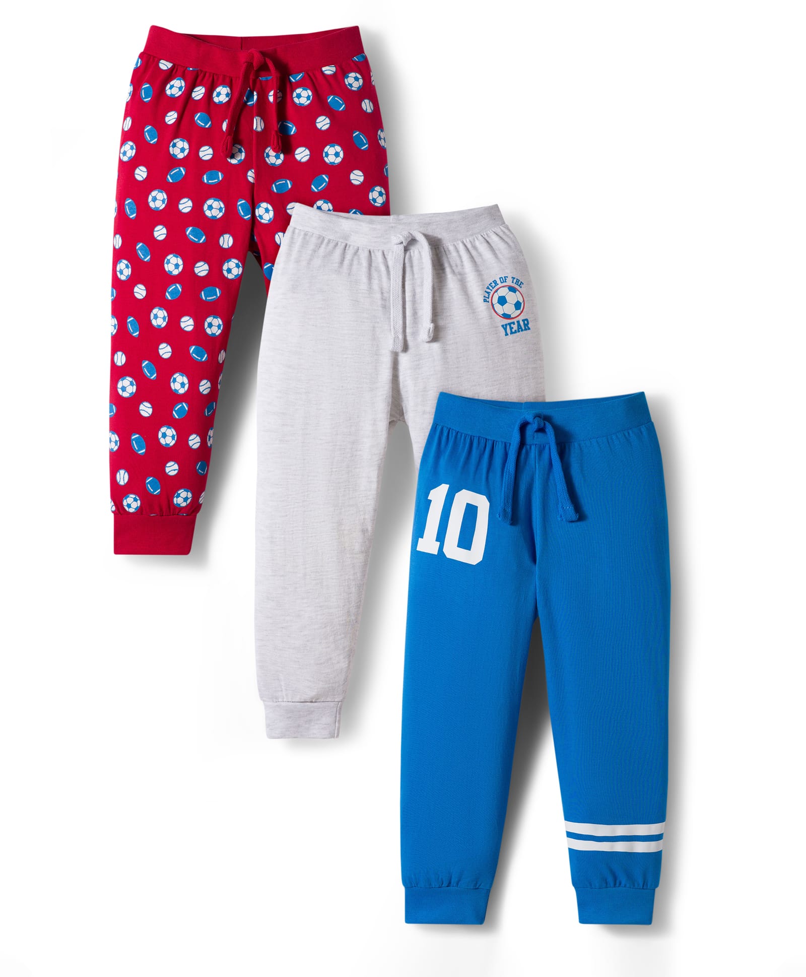 Babyhug Cotton Knit Full Length Lounge Pants with Sports Print Pack of 3 - Red Grey & Blue-picture-11