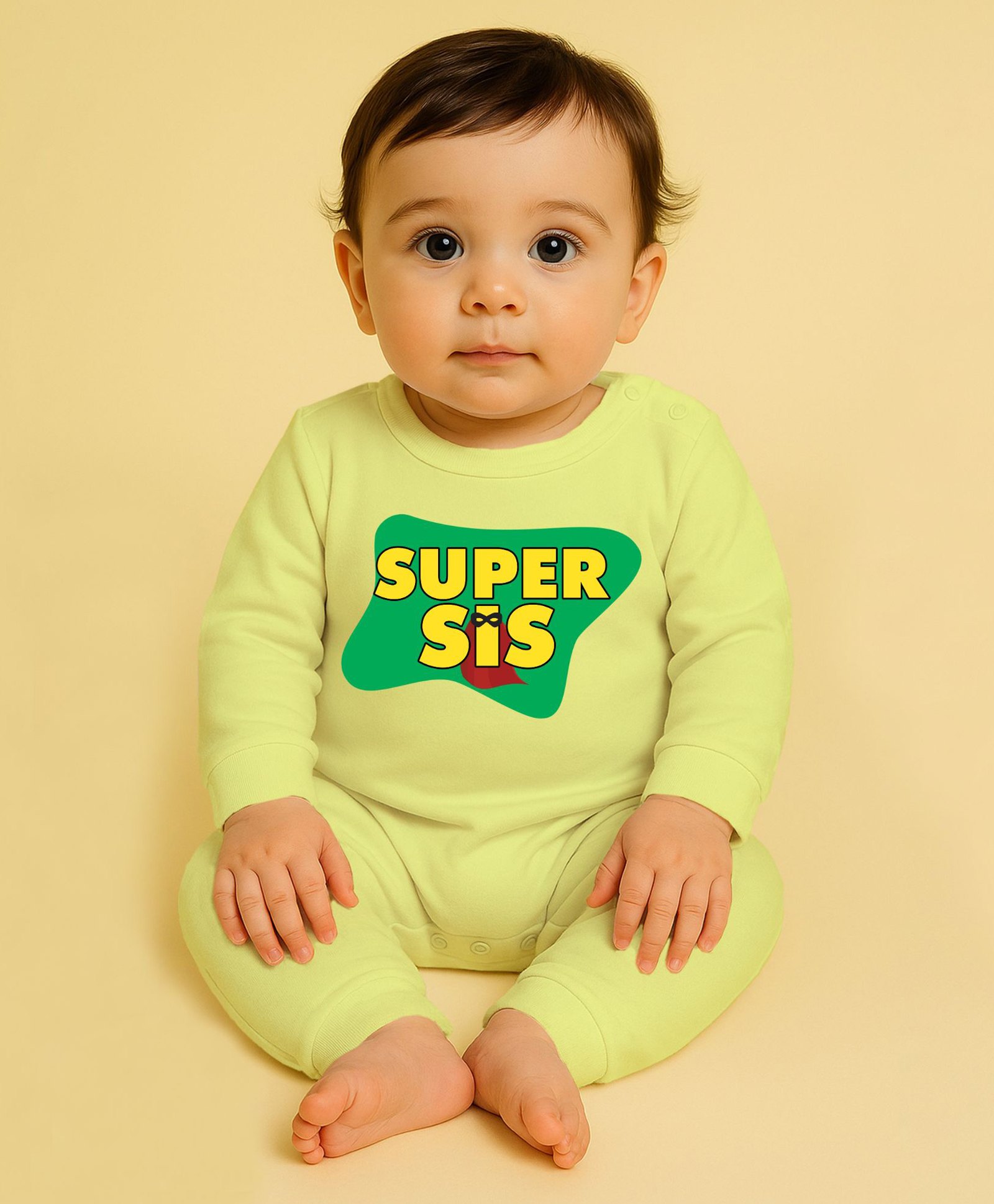 The Peppy Tend 100% Cotton Knit Rakshabandhan Theme Full Sleeves Super Sis Text Printed Romper - Yellow-image-21