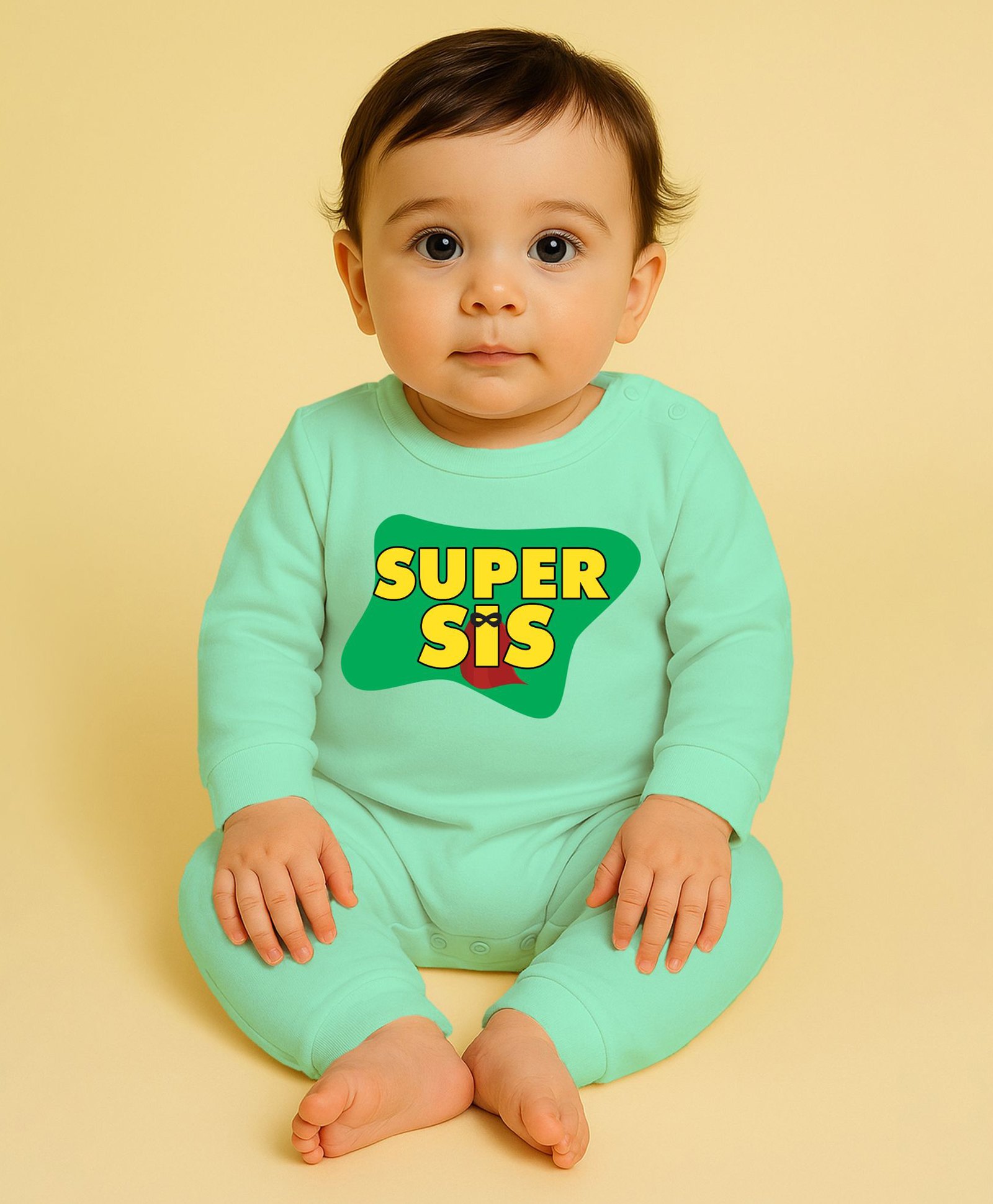 The Peppy Tend 100% Cotton Knit Rakshabandhan Theme Full Sleeves Super Sis Text Printed Romper - Sea Green-image-13