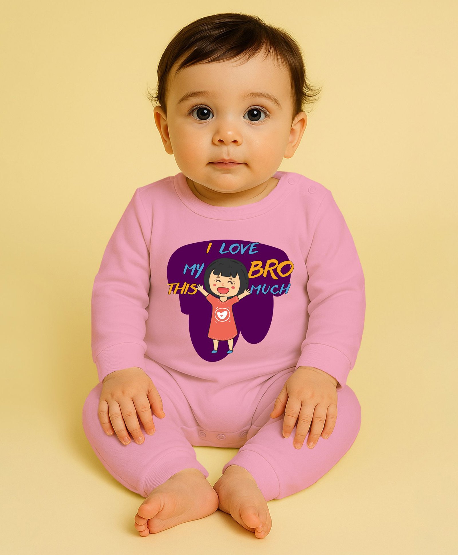 The Peppy Tend 100% Cotton Knit Rakshabandhan Theme Full Sleeves I Love My Bro This Much Text Printed Romper - Pink-image-6