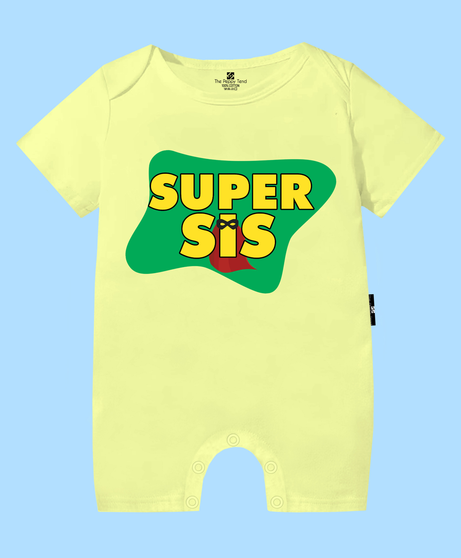 The Peppy Tend 100% Cotton Knit Rakshabandhan Theme Half Sleeves Super Sis Text Printed Romper - Yellow-image-40