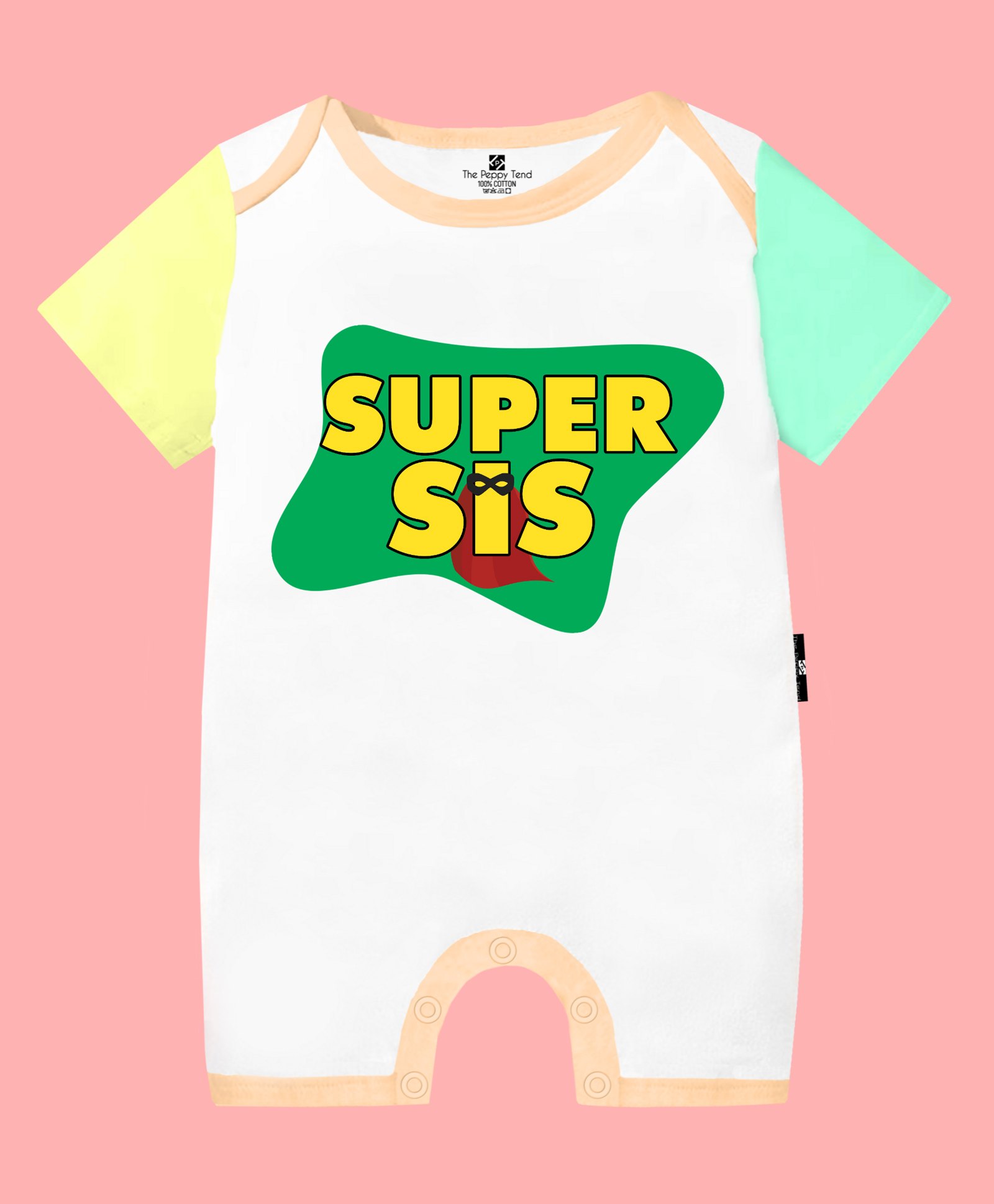 The Peppy Tend 100% Cotton Knit Rakshabandhan Theme Half Sleeves Super Sis Text Printed Romper - Multi Colour-image-22