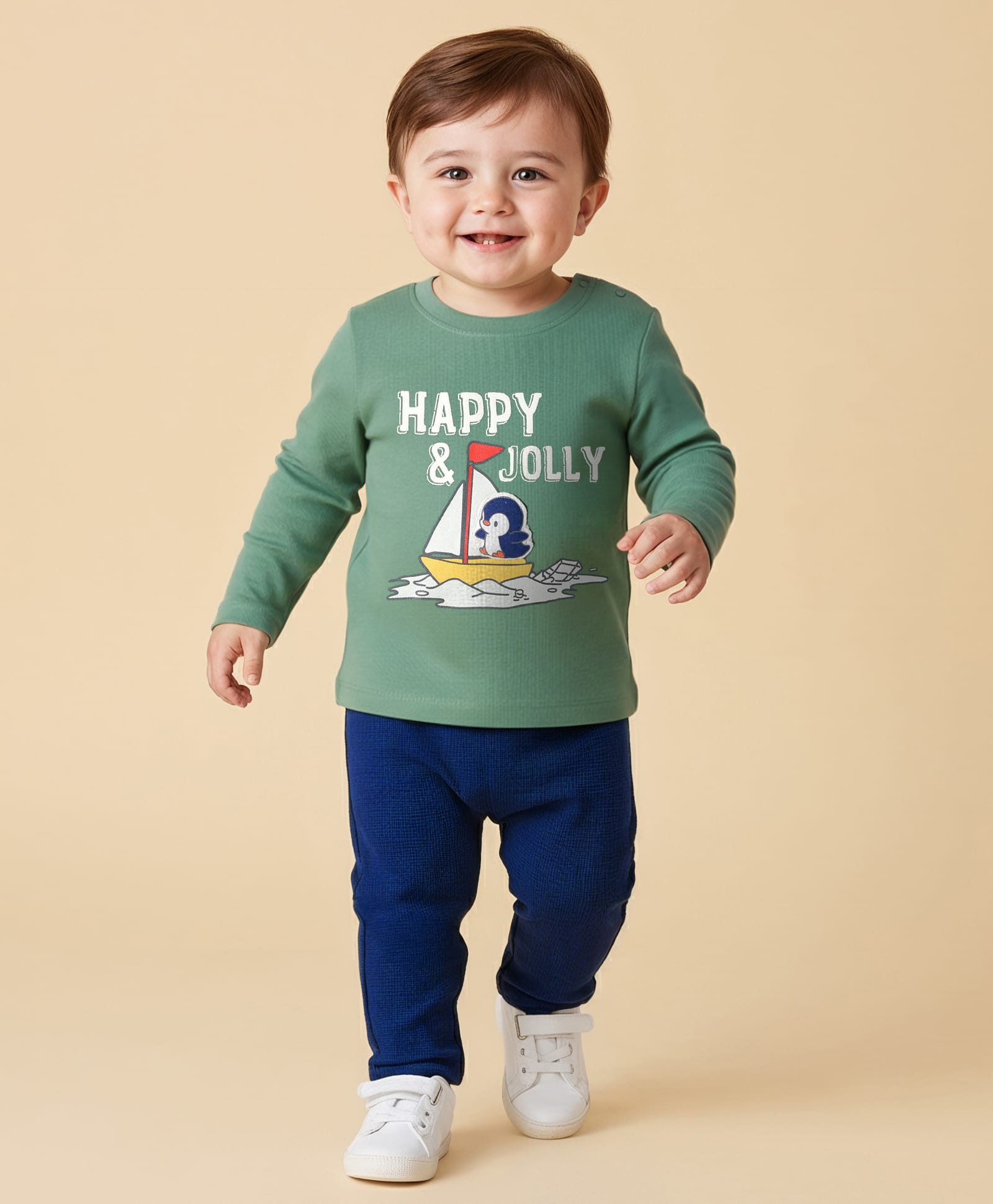 Babyoye 100% Cotton Knit Full Sleeves TShirt & Lounge Pant Set With Penguin Print-picture-20