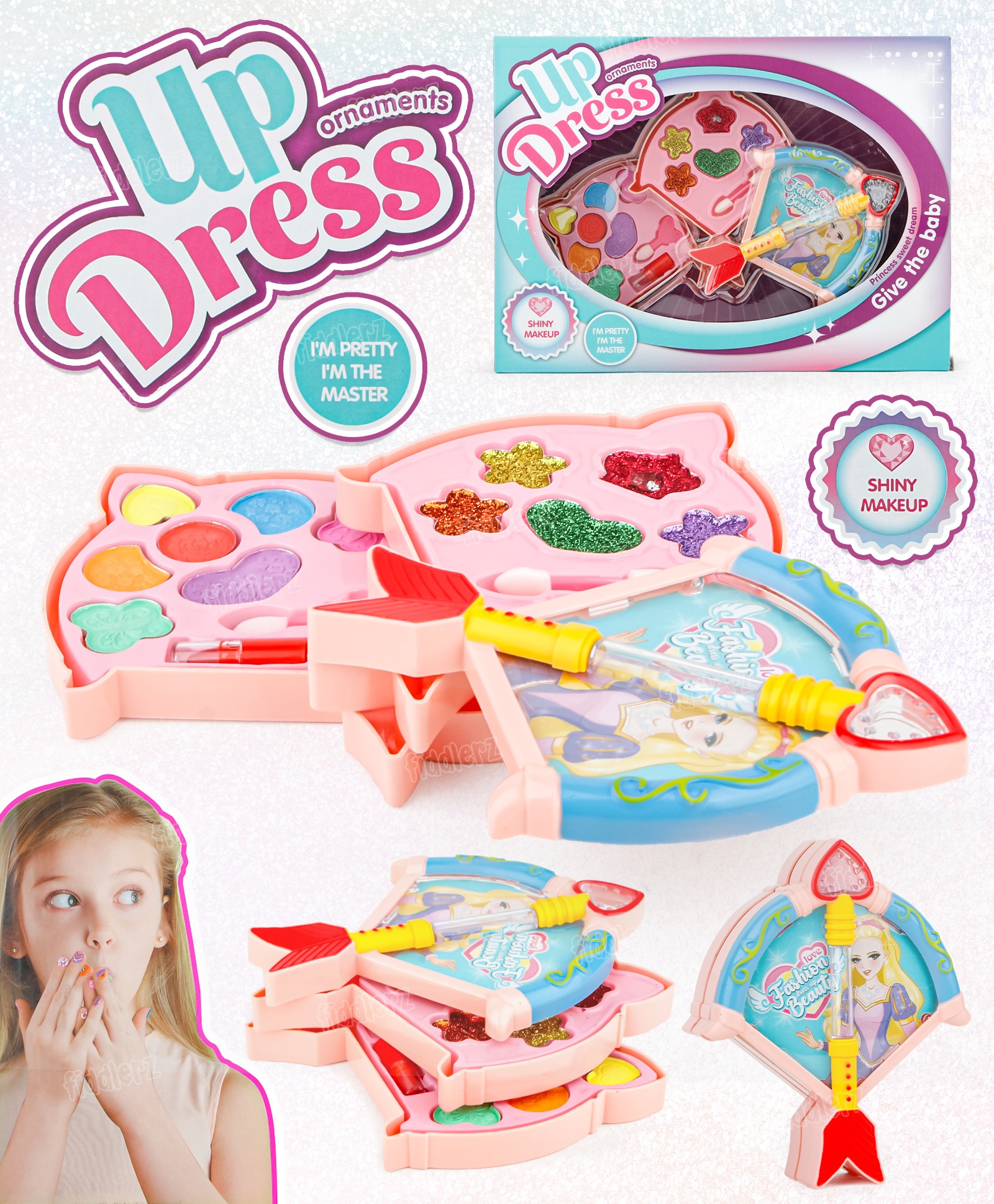 Fiddlerz Fashion Beauty Makeup Kit Toy for Girls with Mirror Glitter Colors Brush and Lipstick Princess Dress Up Set for Kids Age 6+-picture-11
