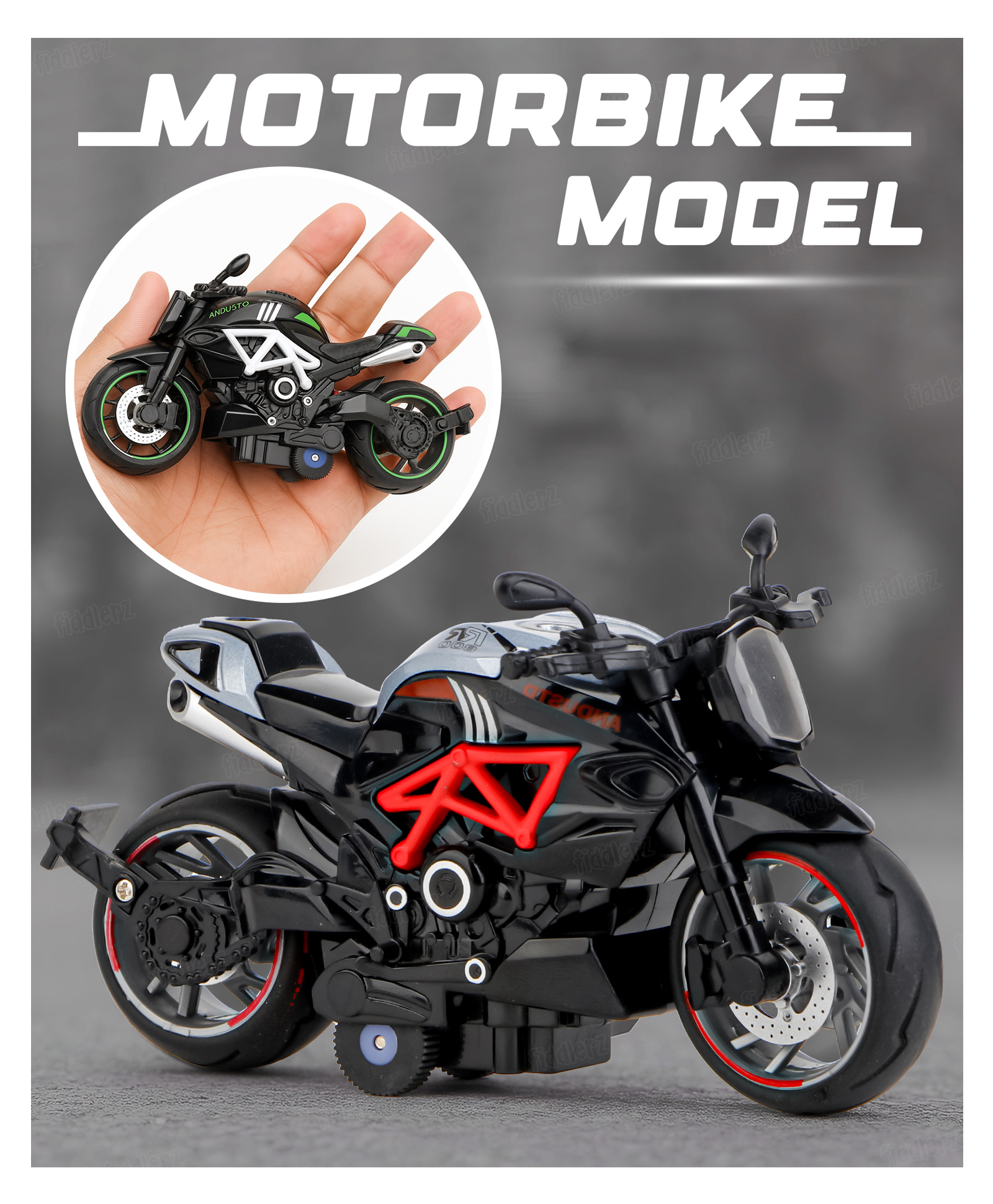 Fiddlerz 1:14 Scale Die Cast Motorcycle Toy for Kids with Pull Back Action Realistic Design Alloy Body Durable Build (Random Color)-picture-10