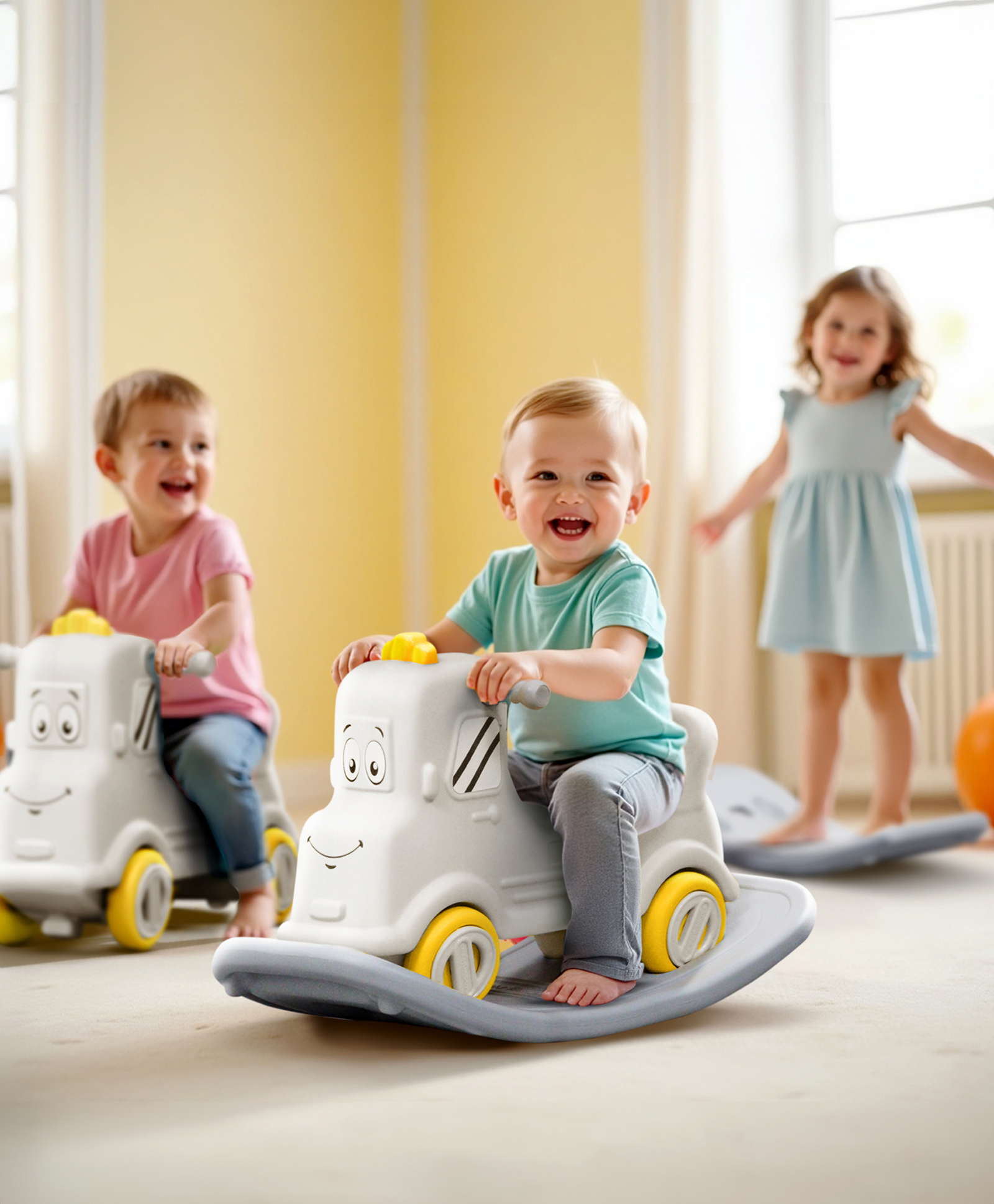 3 in 1 Baby Rocker & Ride on Toy Car for Kids - White| Manual Push Ride| Balancing Board| Anti Slip Handle| Rocking Chair for Toddlers| Indoor Outdoor Rocker for Babies 1-3 Years-image-14