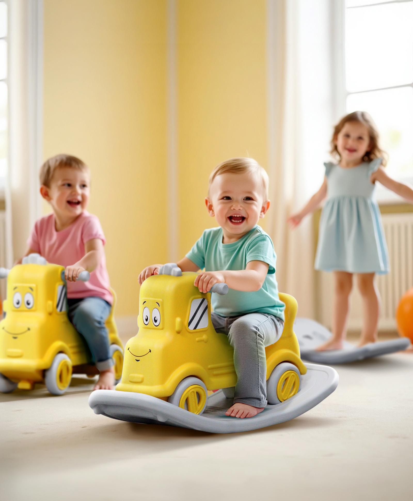 3 in 1 Baby Rocker & Ride on Toy Car for Kids - Yellow| Manual Push Ride| Balancing Board| Anti Slip Handle| Rocking Chair for Toddlers| Indoor Outdoor Rocker for Babies 1-3 Years-image-15