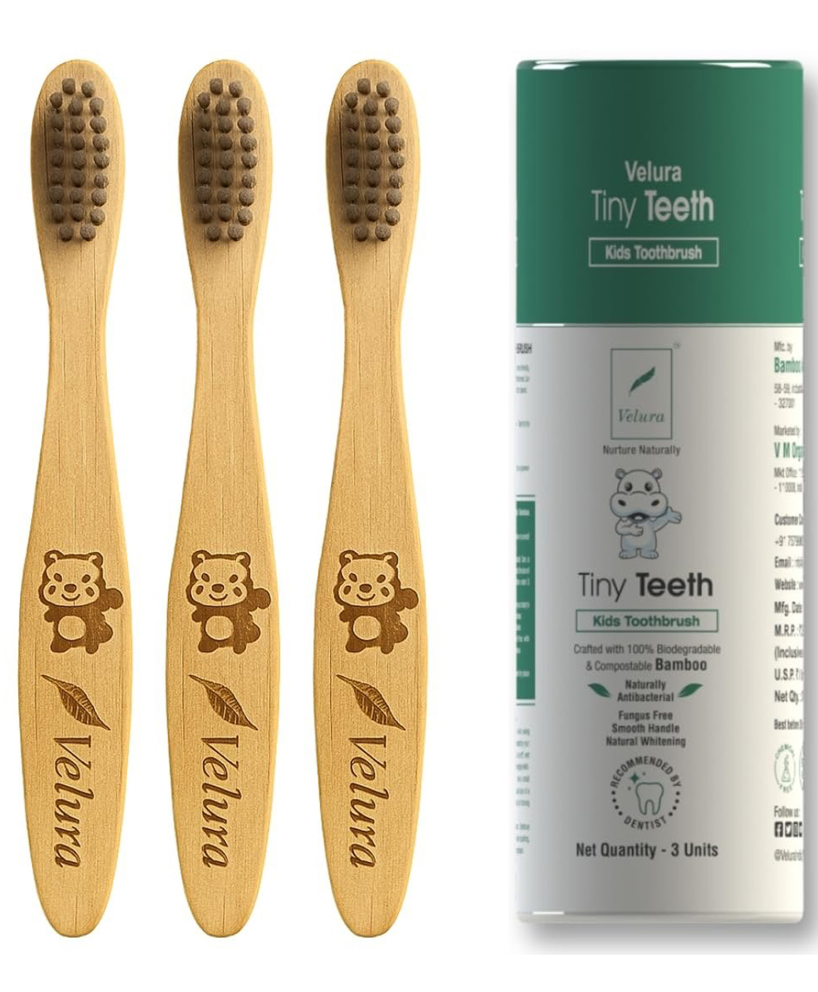 Velura Kid's Toothbrush Pack of 3-Tiny Teeth | Baby's Oral Care Brush with bamboo handle and bristles-image-11