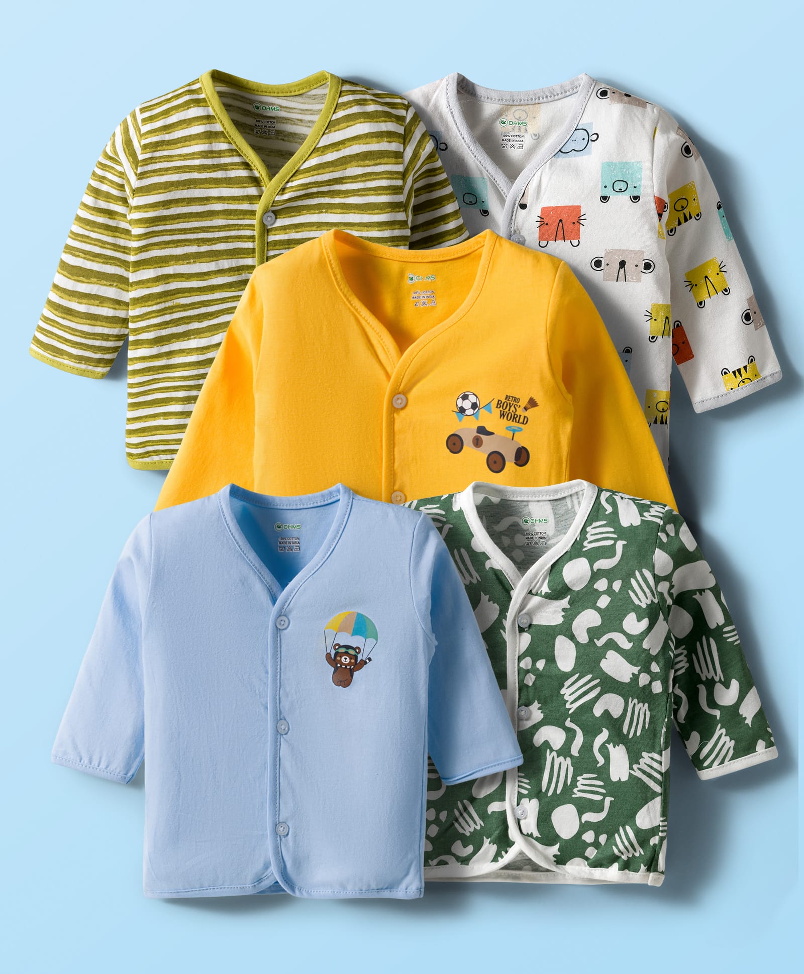 OHMS Single Jersey Full Sleeves Jhablas With Stripes & Animal Print Pack Of 5 - Multicolour-image-40