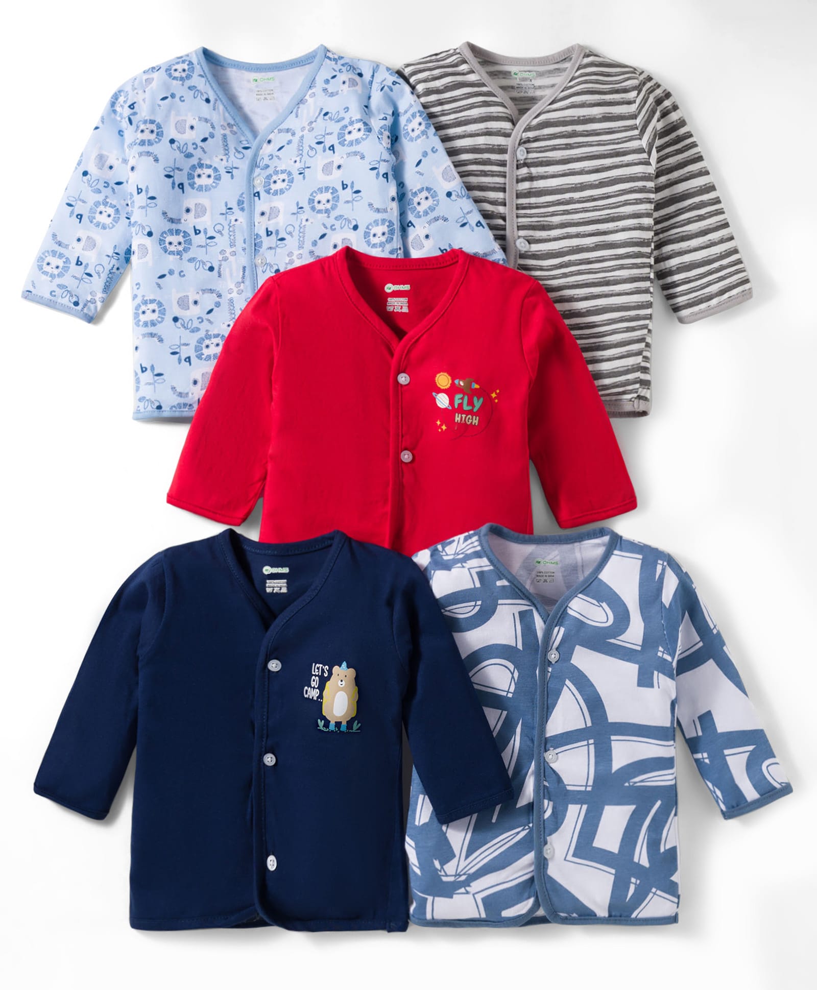 OHMS Single Jersey Knit Full Sleeves Jhablas With Stripes & Animal Print Pack Of 5 - Multicolour-picture-28