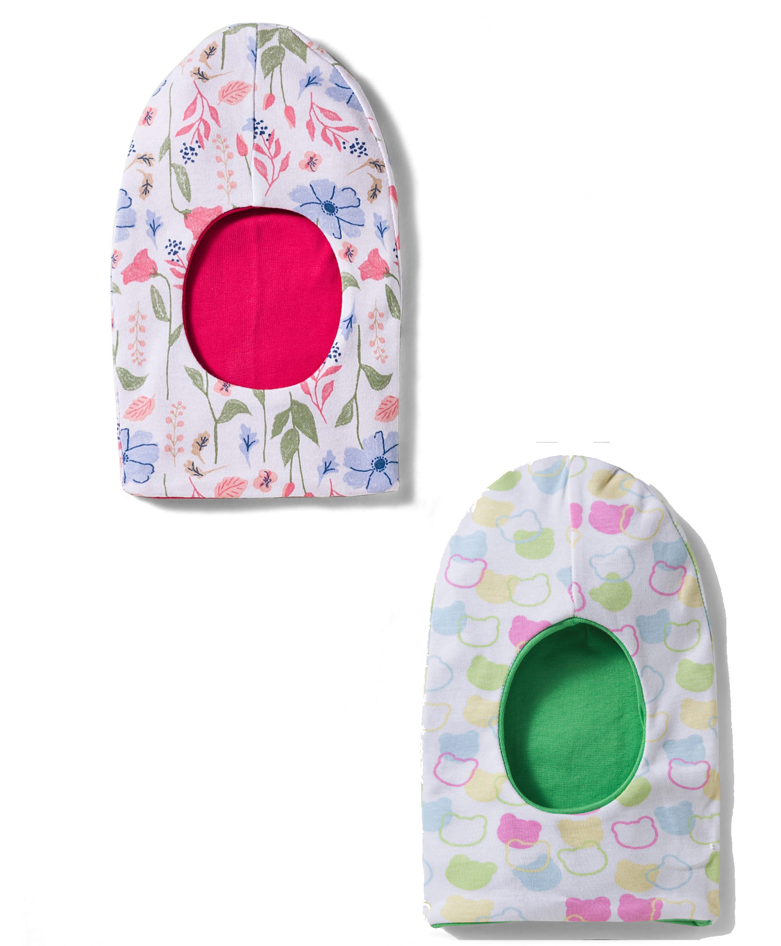 OHMS Single Jersey Knit Reversible Monkey Cap With Dino & Floral Print Pack of 2 White & Grey - 13 cm Diameter-image-28