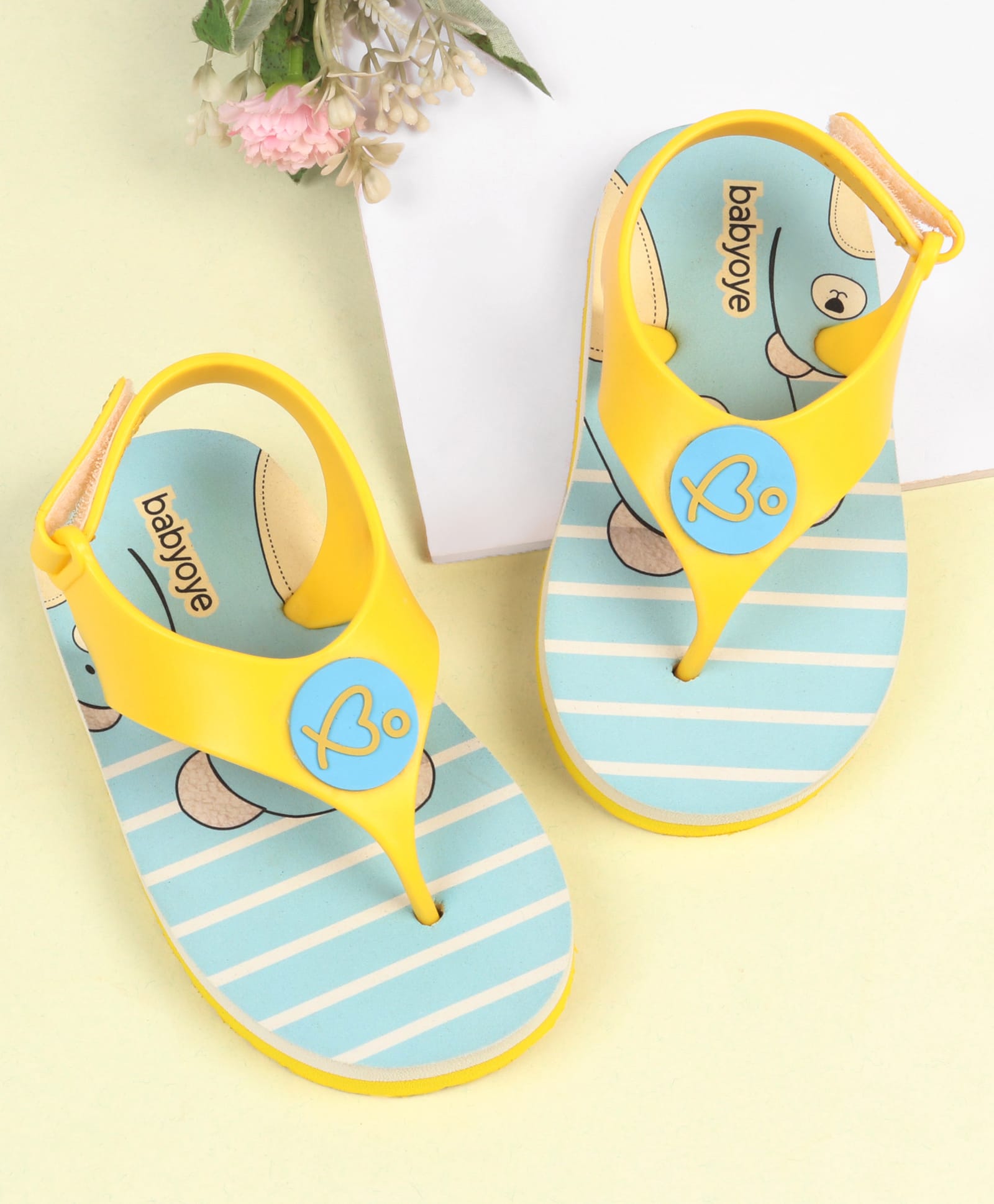 Babyoye Velcro Closure Striped & Animal Printed Flip Flop - Yellow & Light Blue-image-15