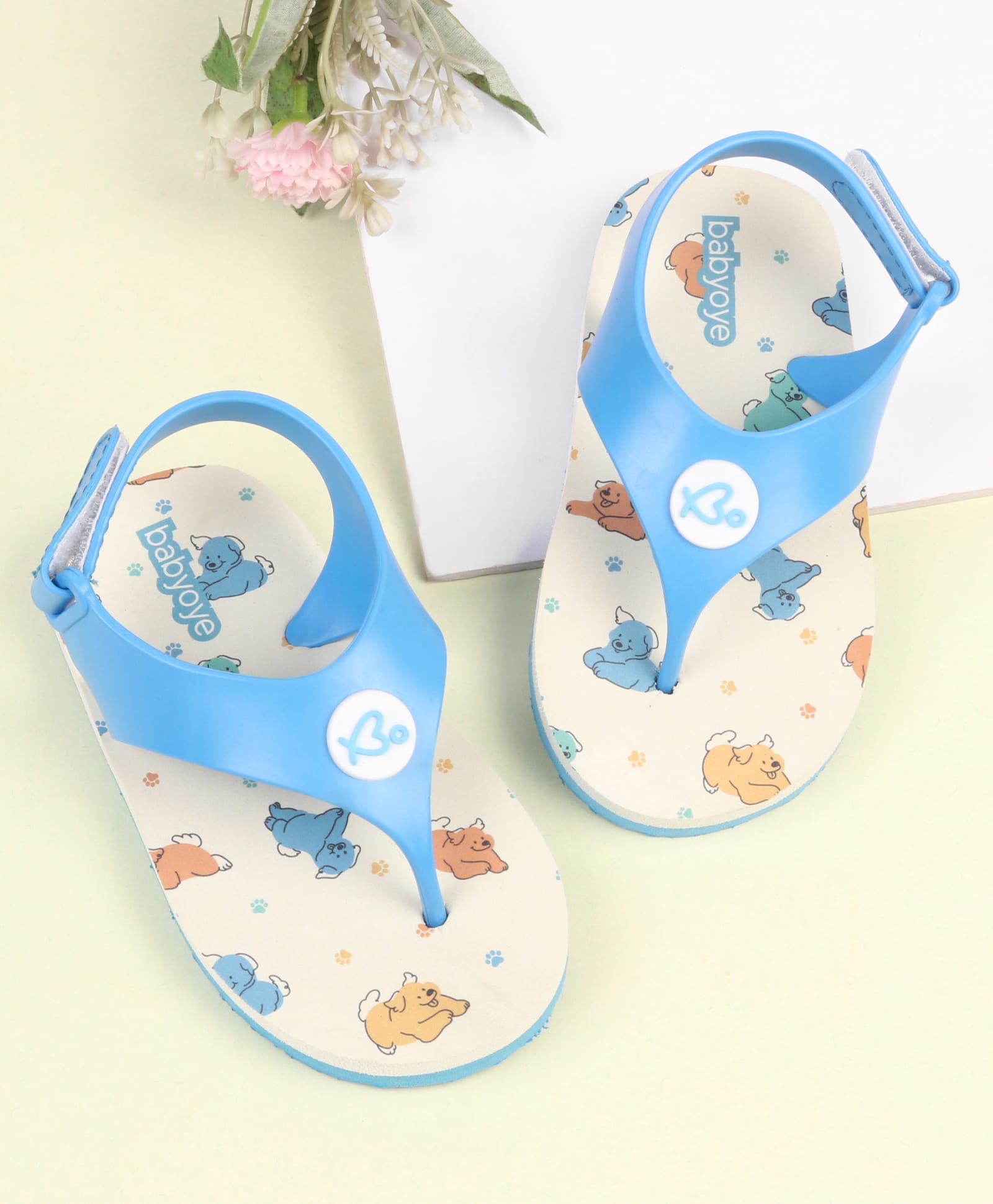 Babyoye Velcro Closure Puppy Printed Flip Flops - Light Blue