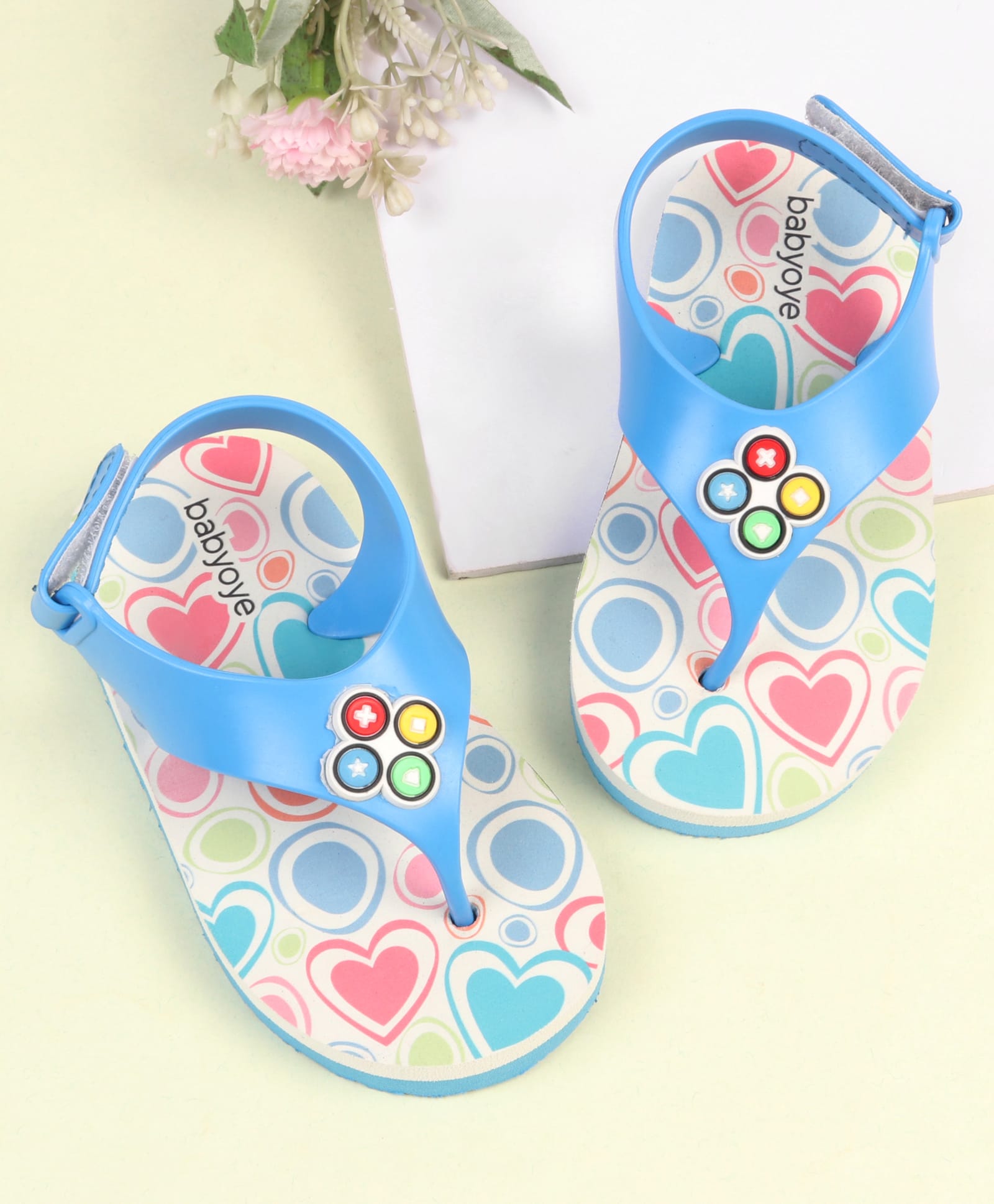 Babyoye Velcro Closure Hearts Printed Flip Flops - Light Blue-image-21