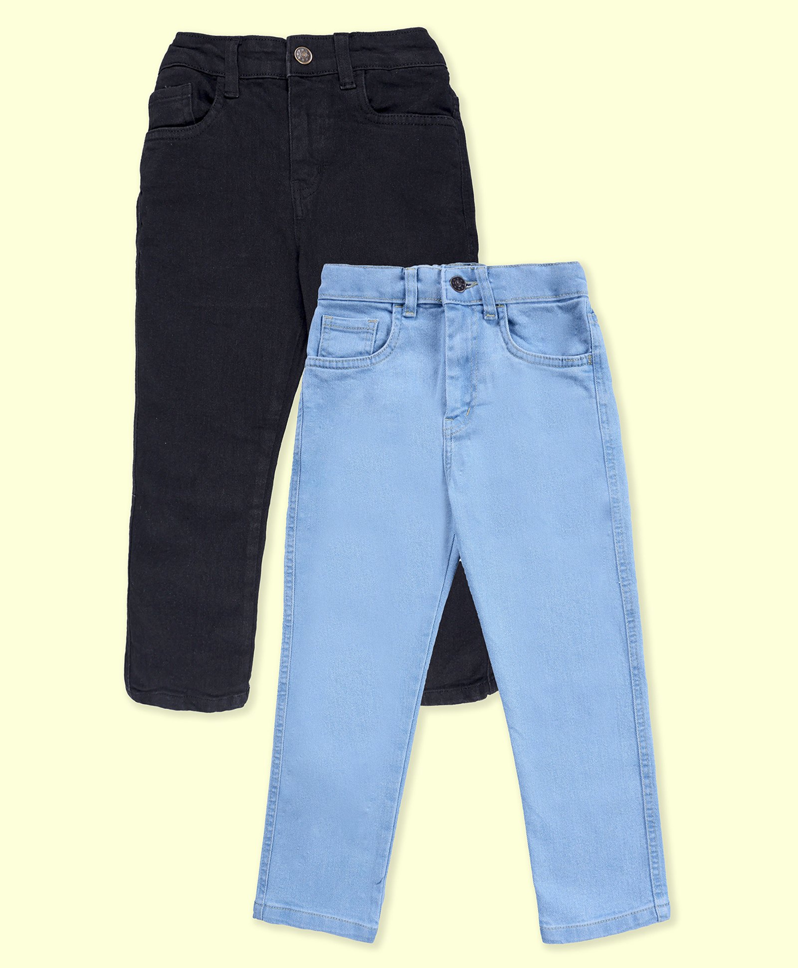 Kiddopanti Denim Woven Pack Of 2 Solid Jeans - Black & Light Blue-picture-11
