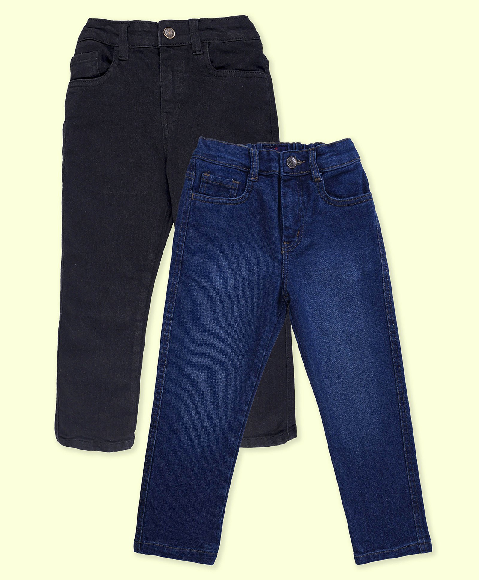Kiddopanti Denim Woven Pack Of 2 Solid & Washed Jeans - Black & Blue-picture-28