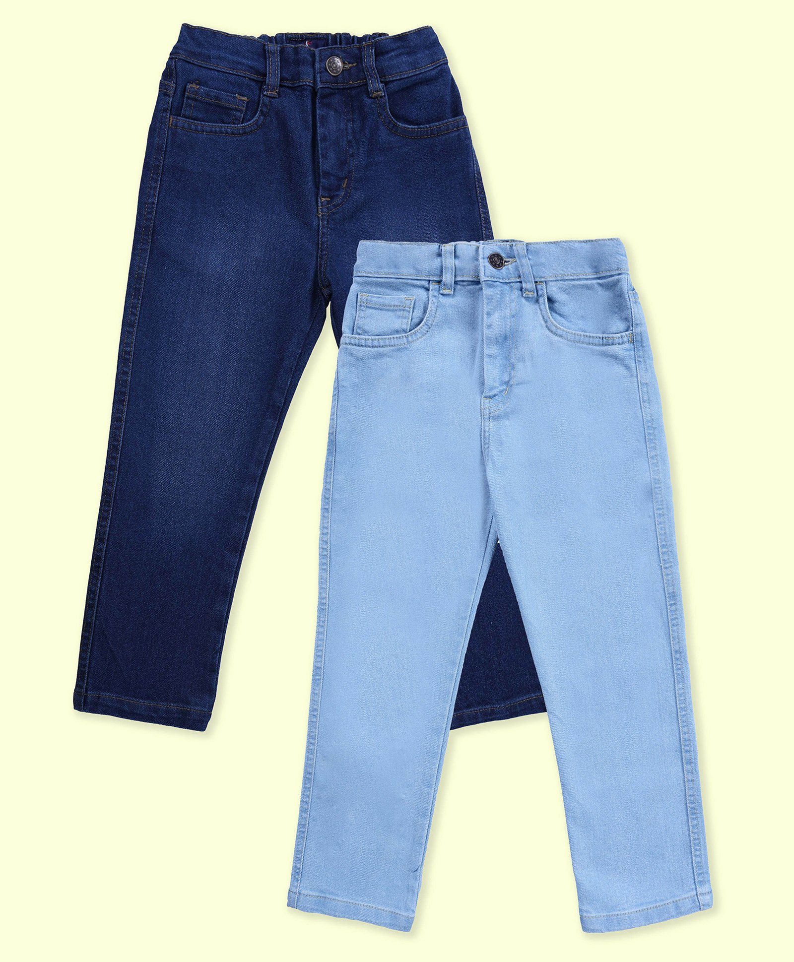 Kiddopanti Denim Woven Pack Of 2 Solid & Washed Jeans - Medium & Light Blue-picture-42