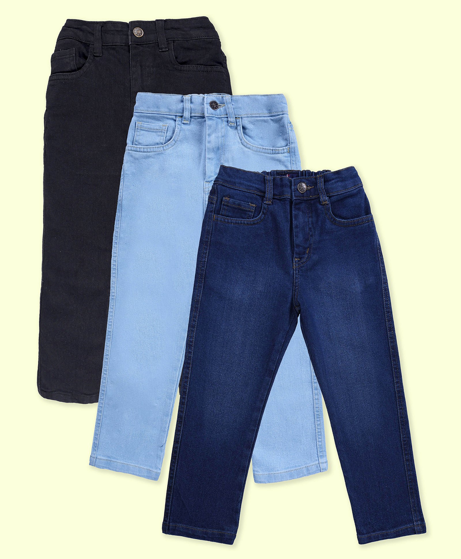 Kiddopanti Denim Woven Pack Of 3 Solid & Washed Jeans - Black Medium & Light Blue-picture-15