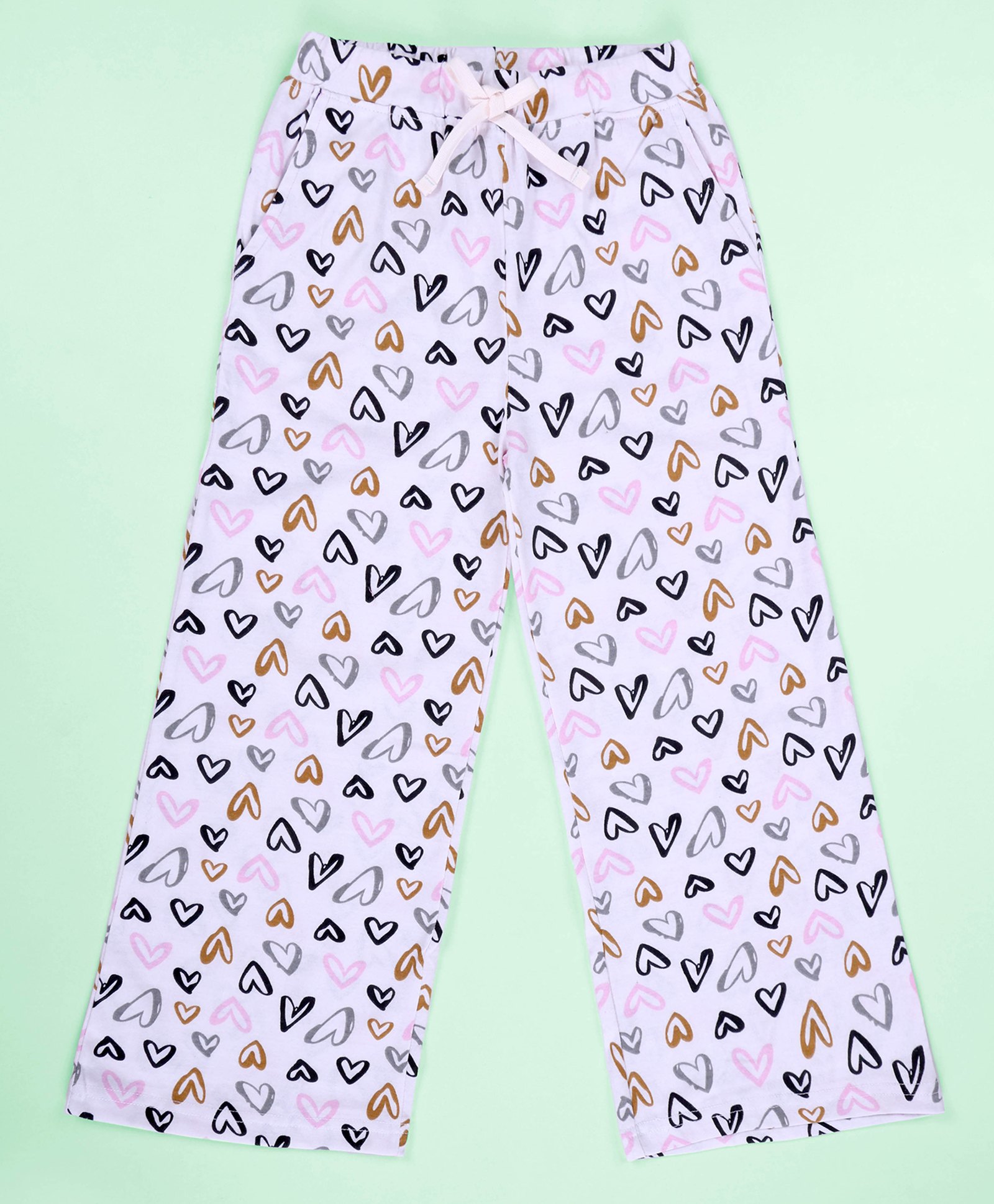 Kiddopanti Cotton Knit Hearts Printed Pajama - Light Pink-image-47