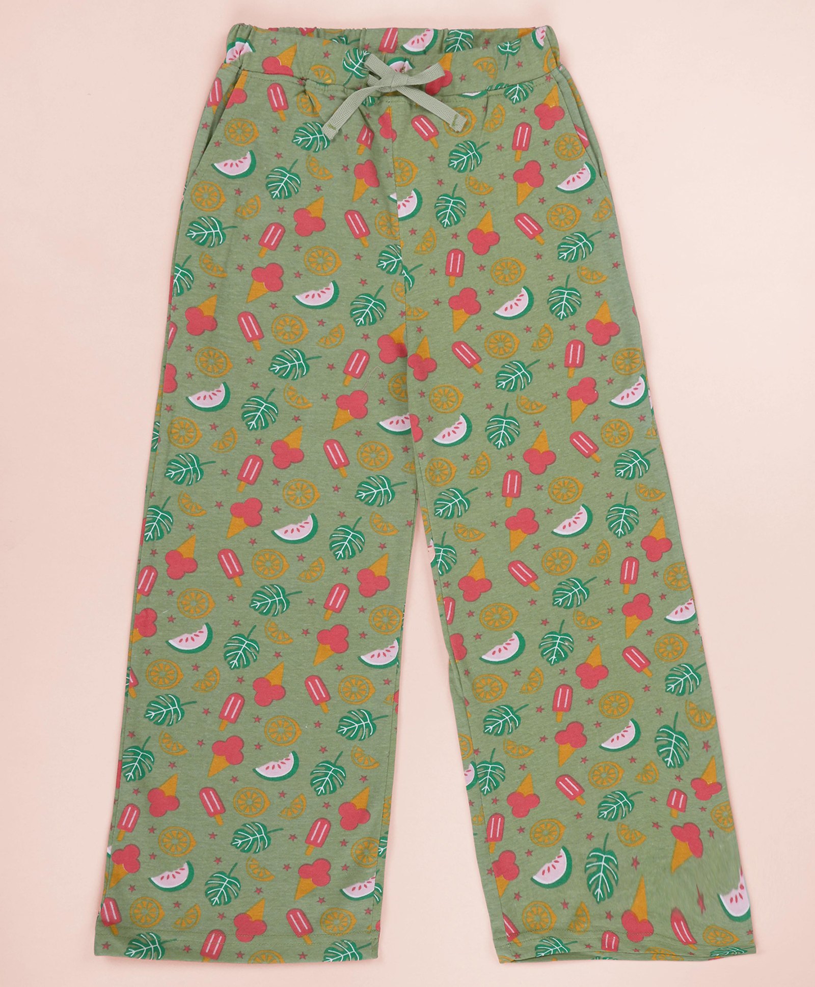 Kiddopanti Cotton Knit Fruit & Ice Cream Printed Pajama - Dusty Green-image-13