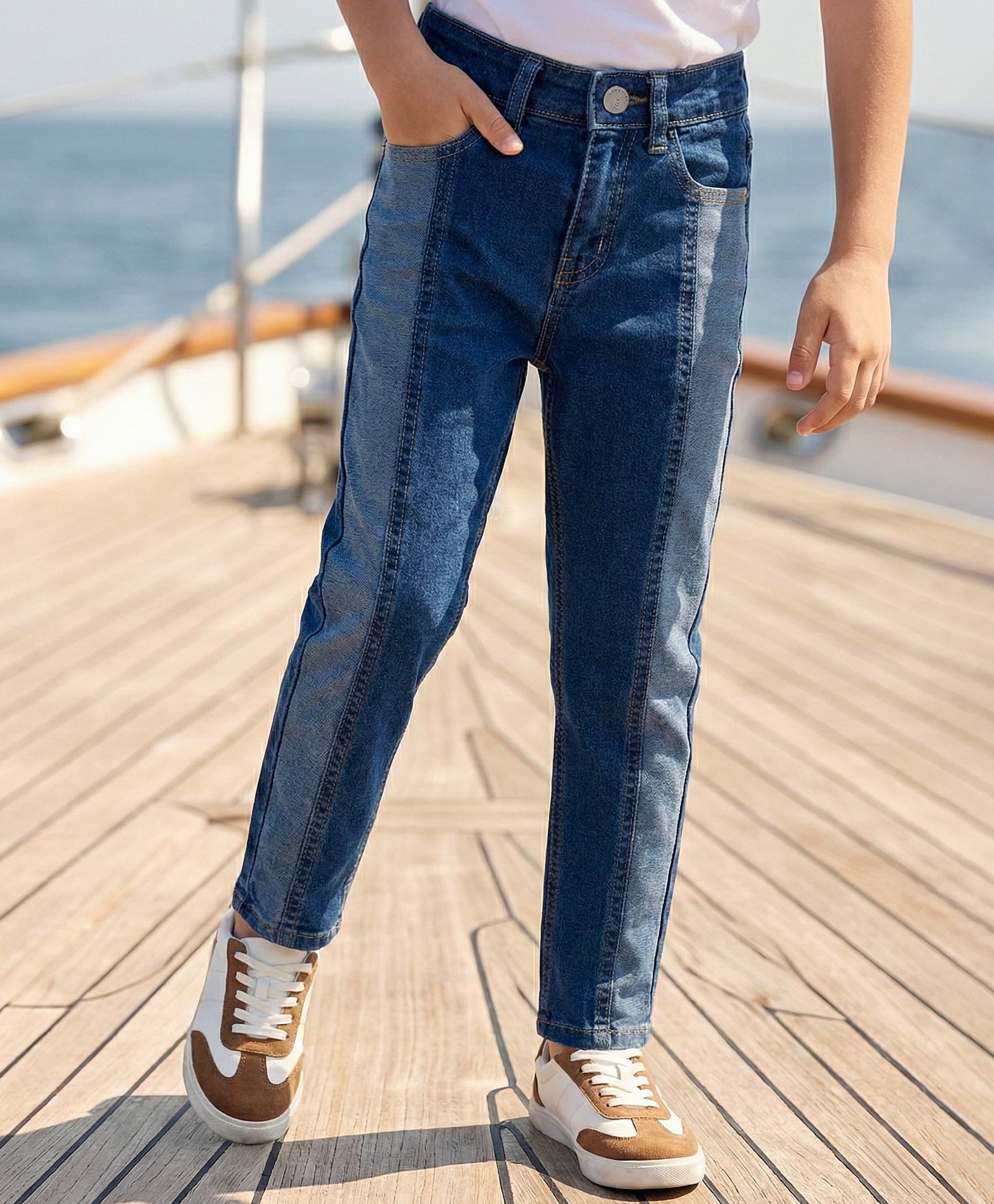 Pine Kids Denim Woven Cut & Sew Solid Color Jeans - Navy Blue-picture-14