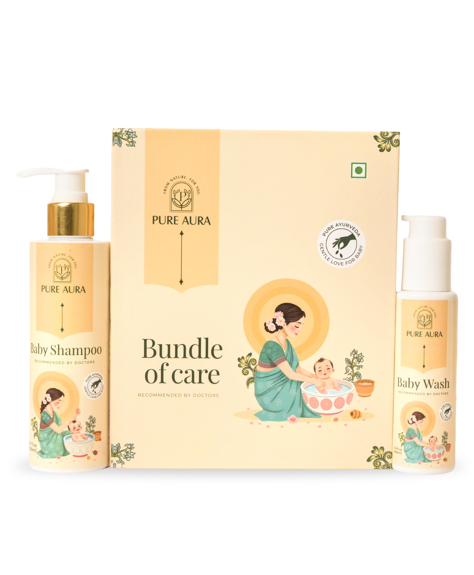 Pure Aura Pureclean Baby Kit - 300ml | Gentle Ayurvedic Baby Care Set-image-3