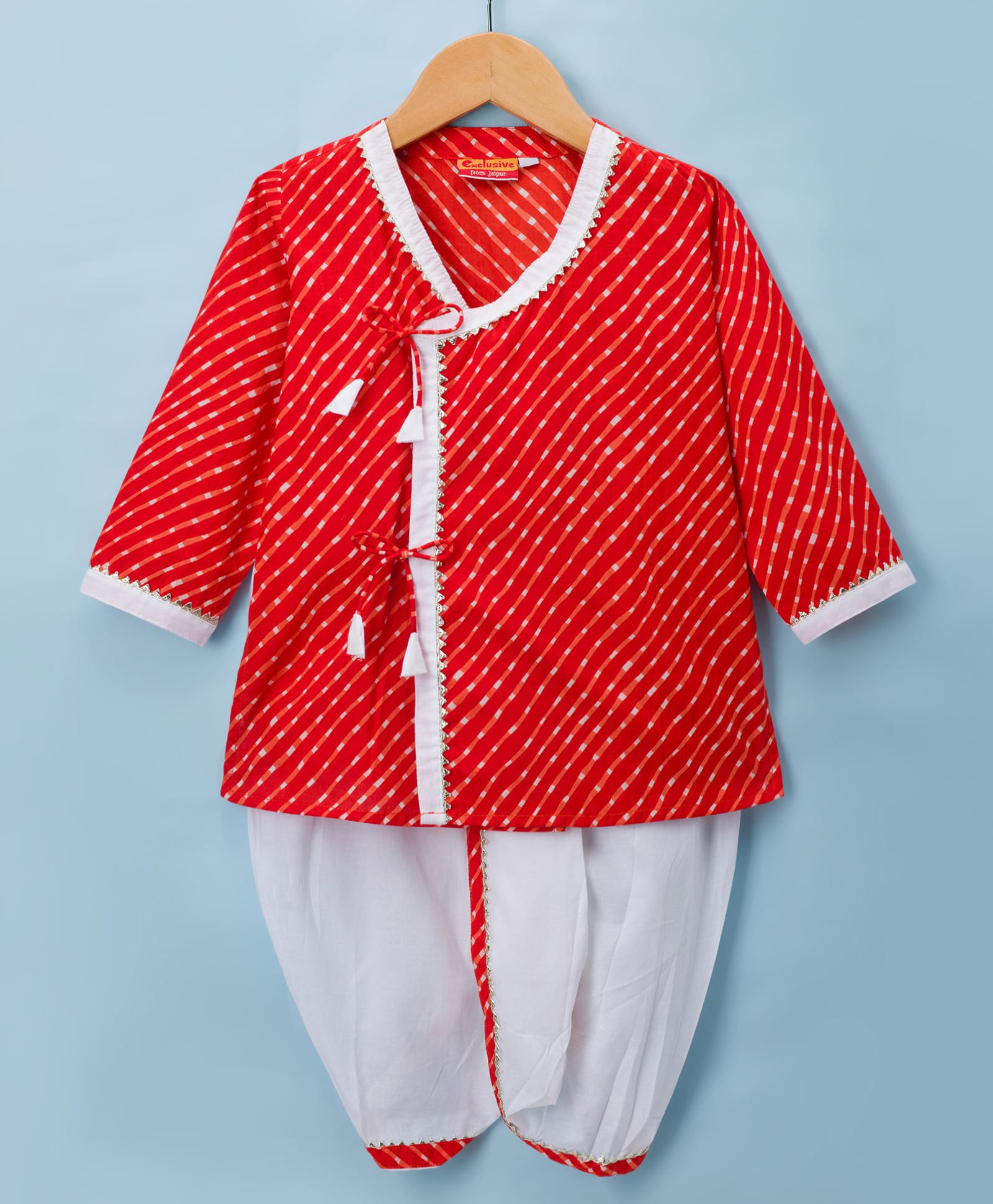 Exclusive from Jaipur Cotton Woven Full Sleeves Kurta Dhoti Set with Stripes - Orange & White-picture-18
