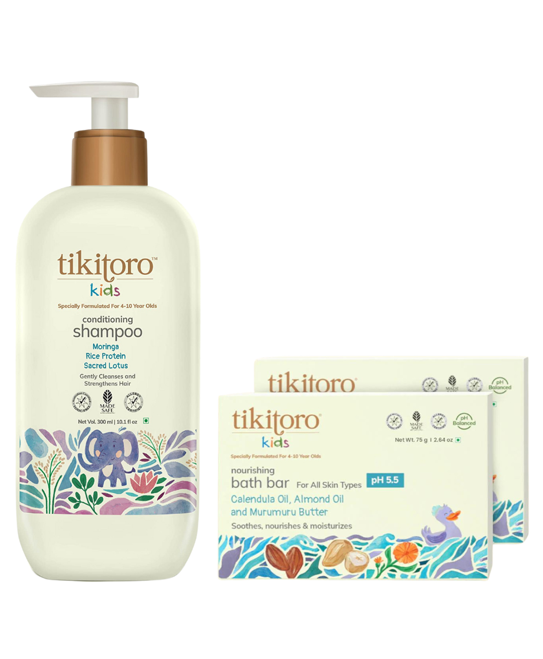 Tikitoro Kids Shampoo with Bath Bar Combo Pack of 2 (300 ml x 1 and 75g x 2)-picture-21