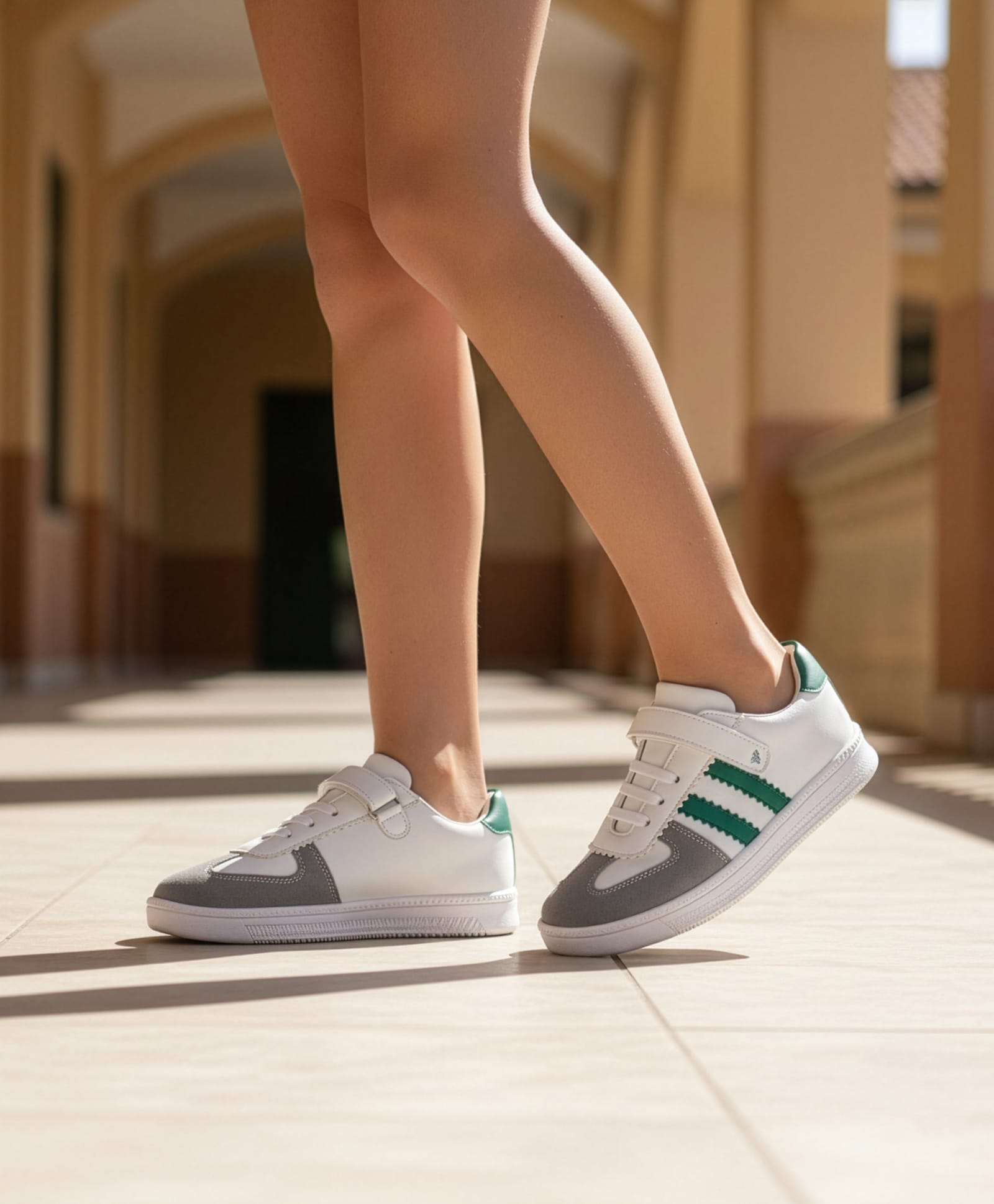 Pine Kids Sneakers Shoes With Velcro Closure - Green & White-image-37