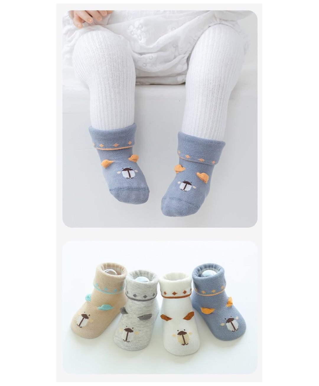 Kidofash Cotton Knit Pack Of 4 Baby Animals Designed Socks - Multi Colour-picture-13