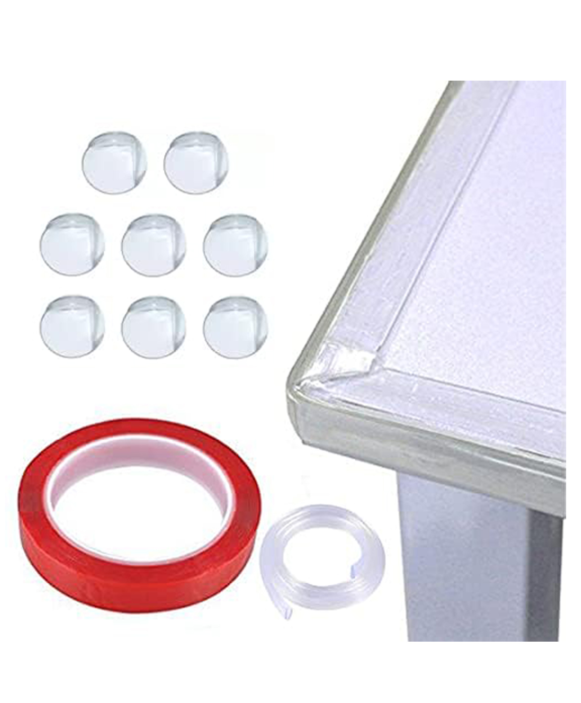 Safe-O-Kid Baby Safety 2 Meter (6.5 feet) Edge Guard with Strong 3 M Adhesive + 4 Sharp Corner Guards, BPA Free, Non-Toxic, Impact Cushion for Tables, Desks, and Furniture Transparent.-image-40