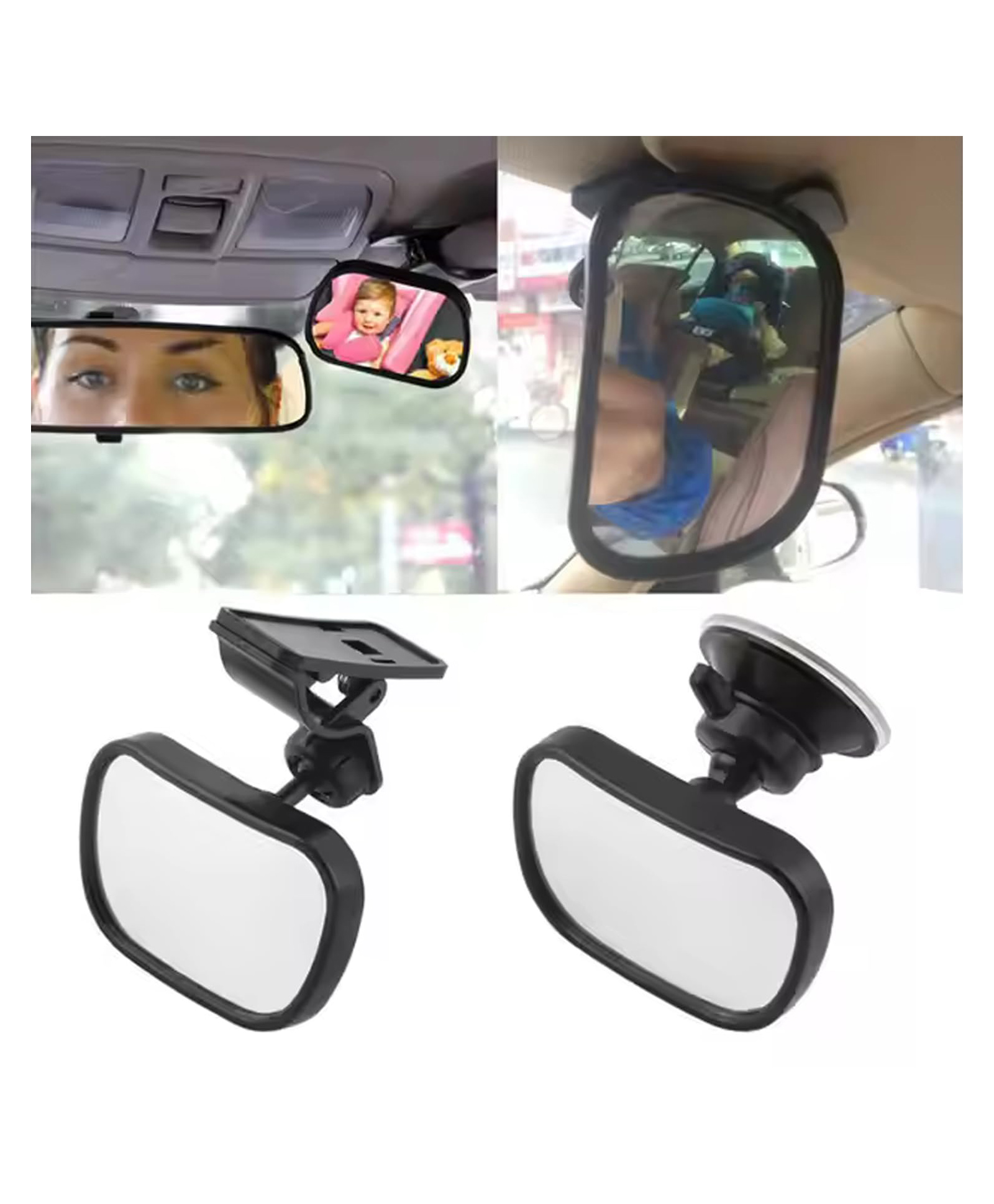 Safe-O-Kid ABS Plastic Car Rear View Mirrors, 360 Degree Rotational View, Adjustable with Clips and Suction Cup, Pack of - 2-picture-15