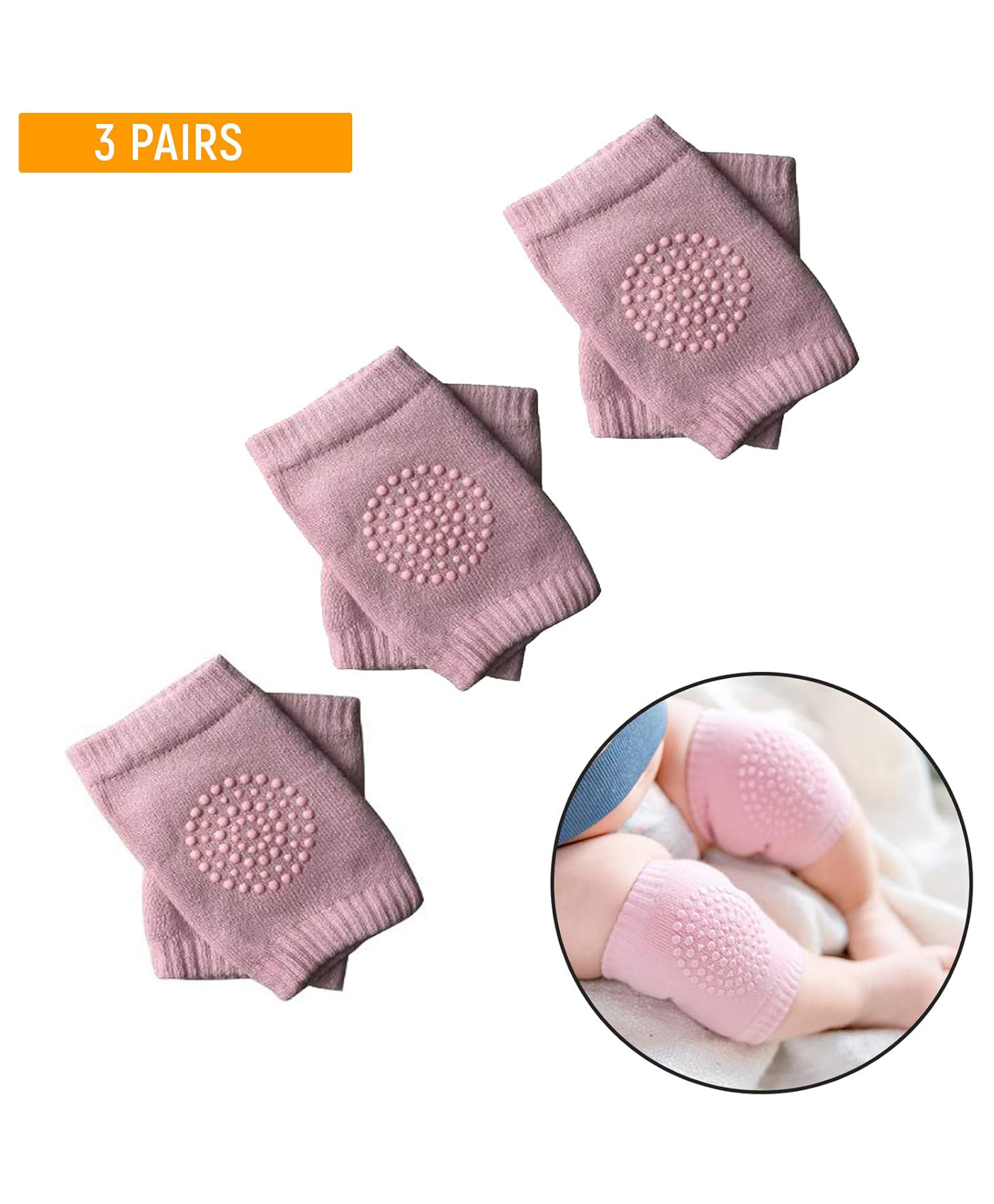 safe-o-kid SAFE-O-KID- Pack of 3- Crawling Baby, Toddler, Infant Anti-Slip Elbow and Knee Pads/Guards-Pink-picture-5