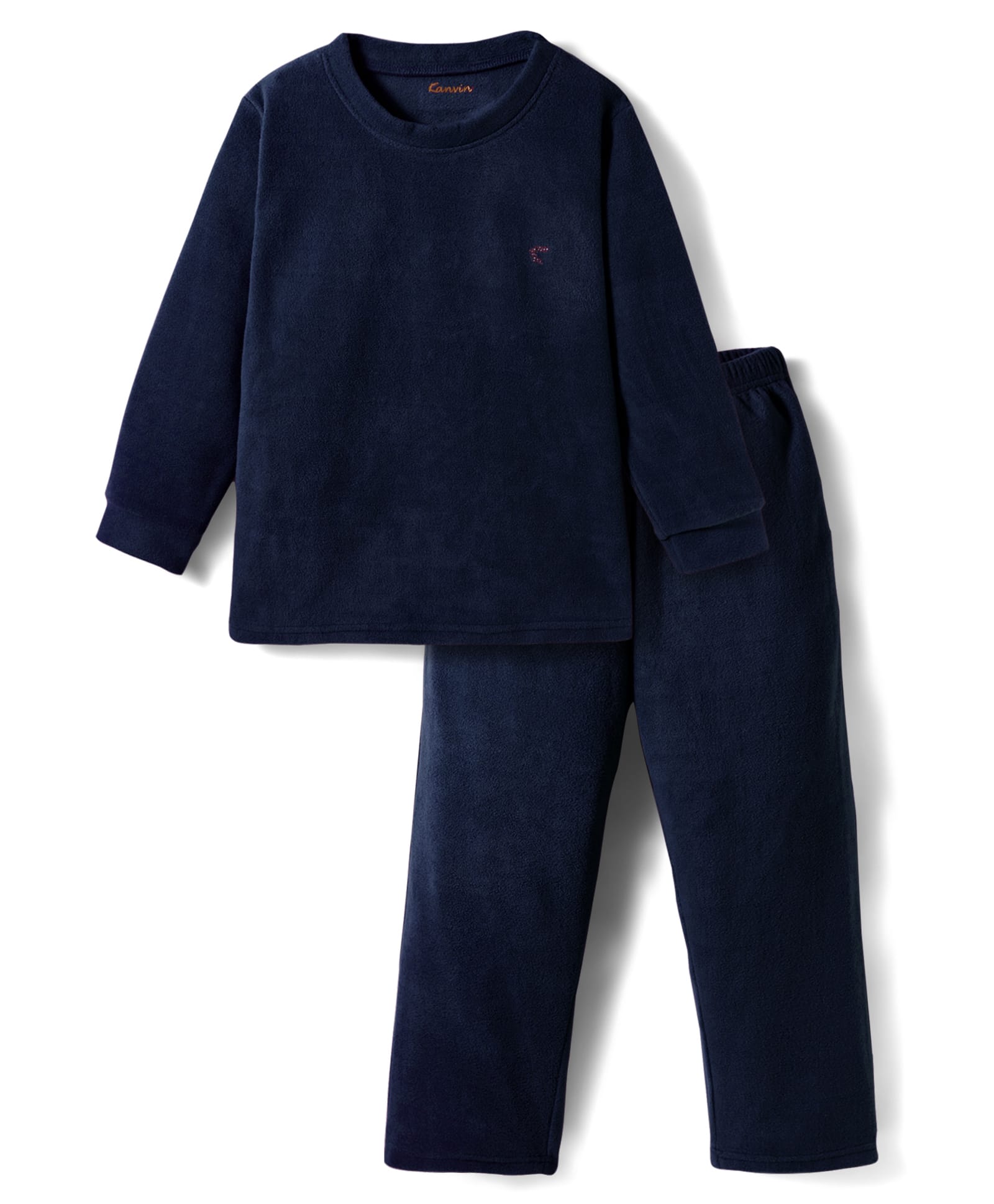 Kanvin Fleece Knit Full Sleeves Antipilling Solid Colour Winter Wear Night Suit - Navy Blue-image-8