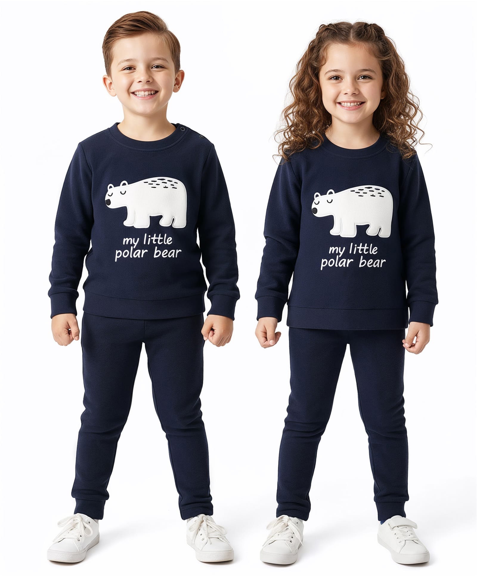 Kanvin Fleece Knit Anti-pilling Full Sleeves Winter Sweatshirt & Leggings Set with Polar Bear Print - Navy Blue-picture-11