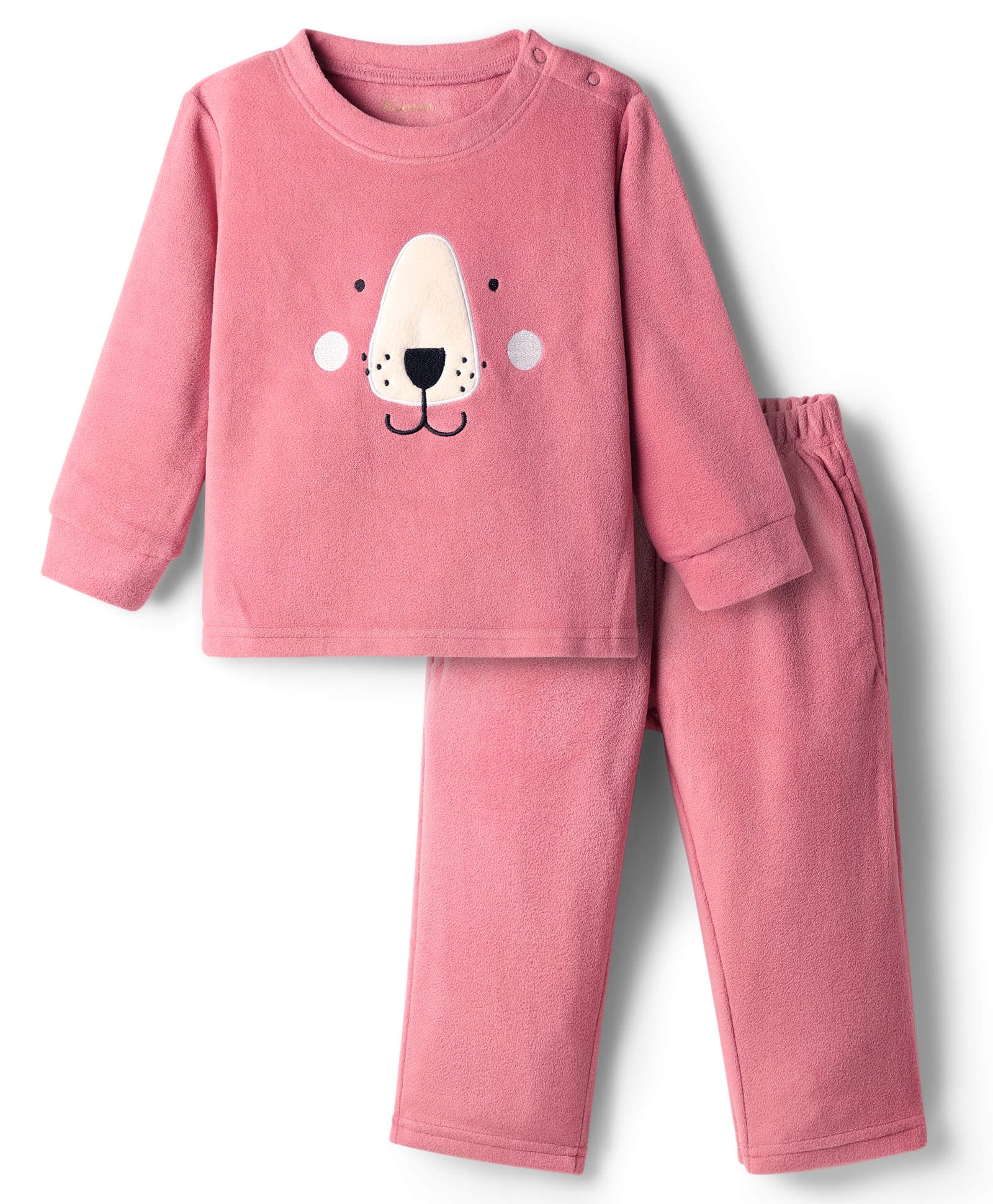 Kanvin Fleece Knit Full Sleeves Antipilling Winter Night Suit with Polar Bear Print - Pink-image-46