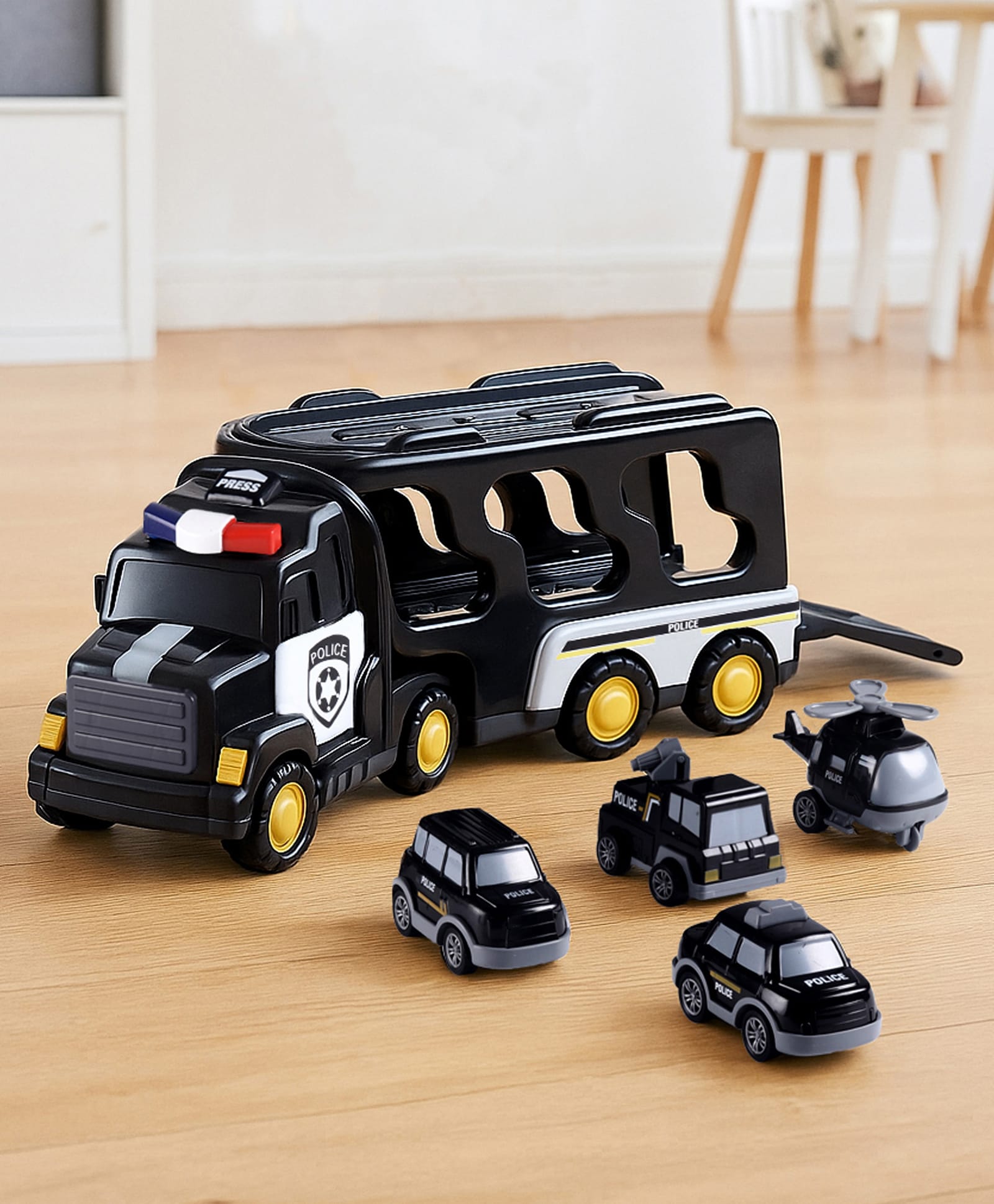 Play Nation 5 In 1 Friction Powered Police Truck Toy Set With Light & Sound - Black