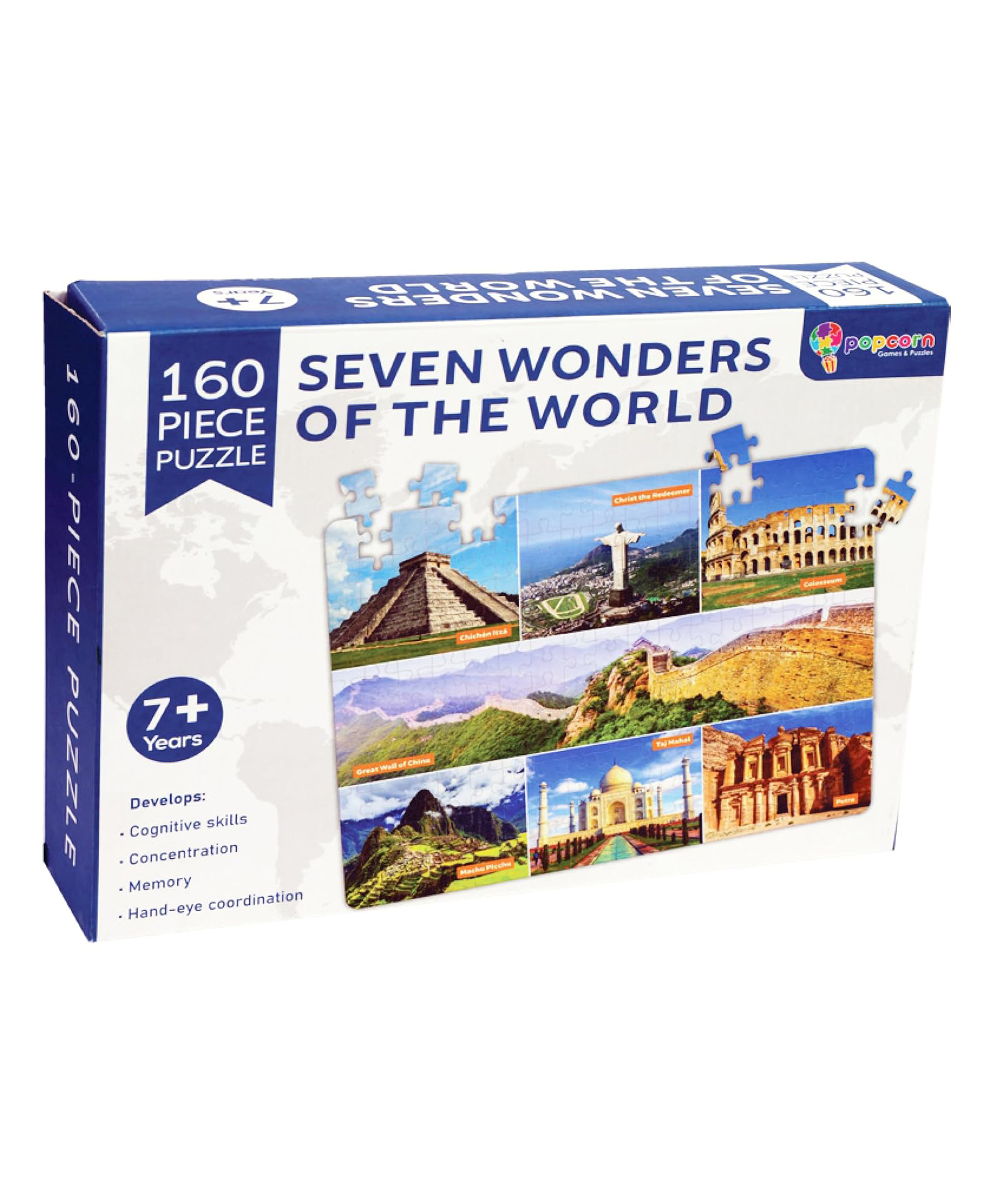 Popcorn Games & Puzzles 7 Wonders of the World Jigsaw Puzzle - 160-Piece Educational Puzzle Game for Kids Ages 7+ | Boosts Knowledge, Memory & Hand-Eye Coordination-image-20