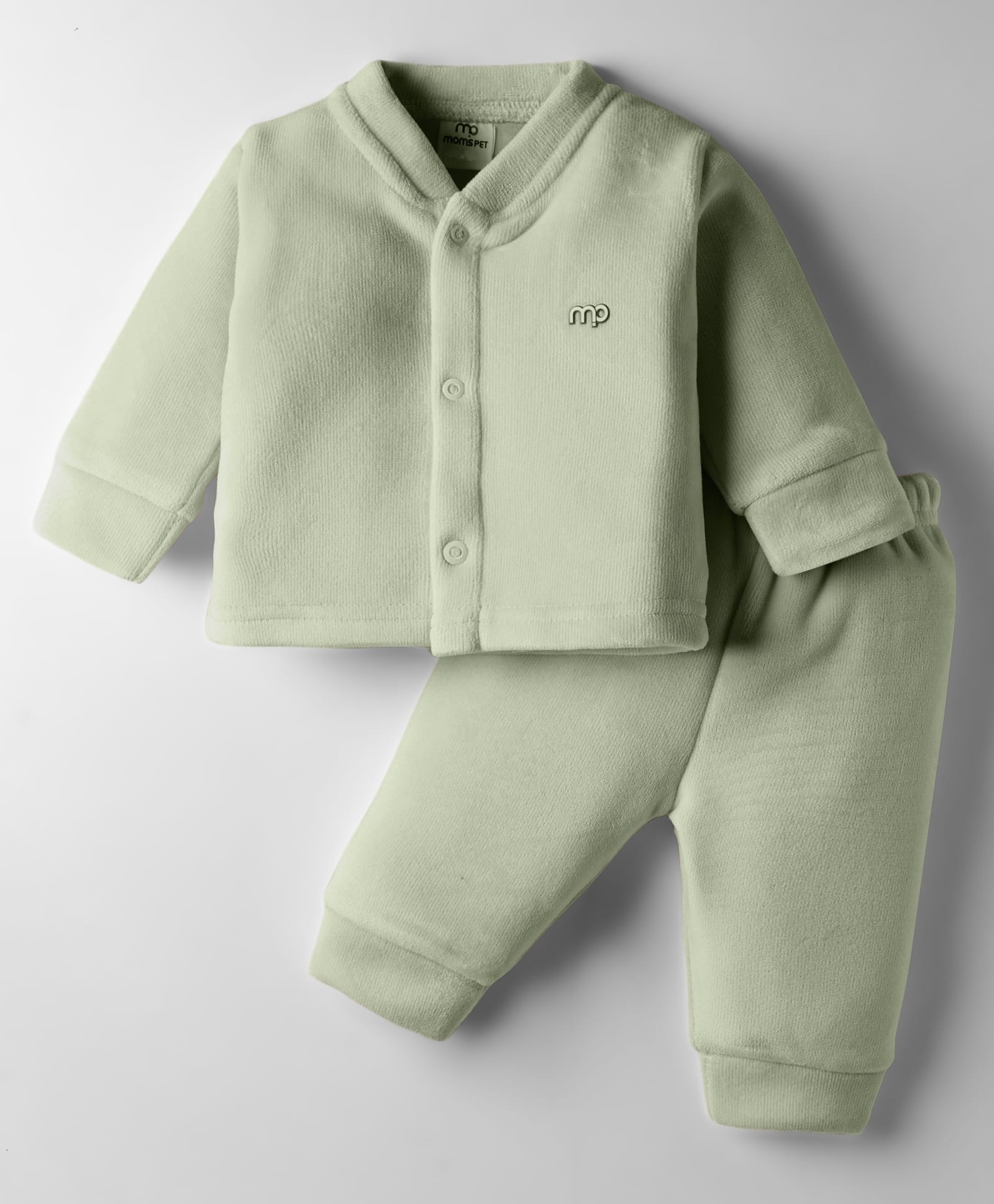 Mom's pet Velvet Knit Full Sleeves Solid Sweatjacket & Joggers Set - Green-picture-31