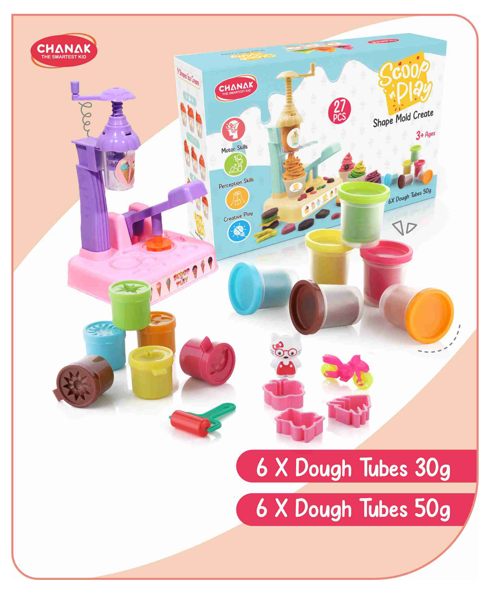 Aditi Toys Clay & Dough Play Set Ice Cream Maker with Color Dough Tubes (6X50g Each) + (6X30g Each) Non-Toxic, Safe for Kids 3+ Years-picture-17