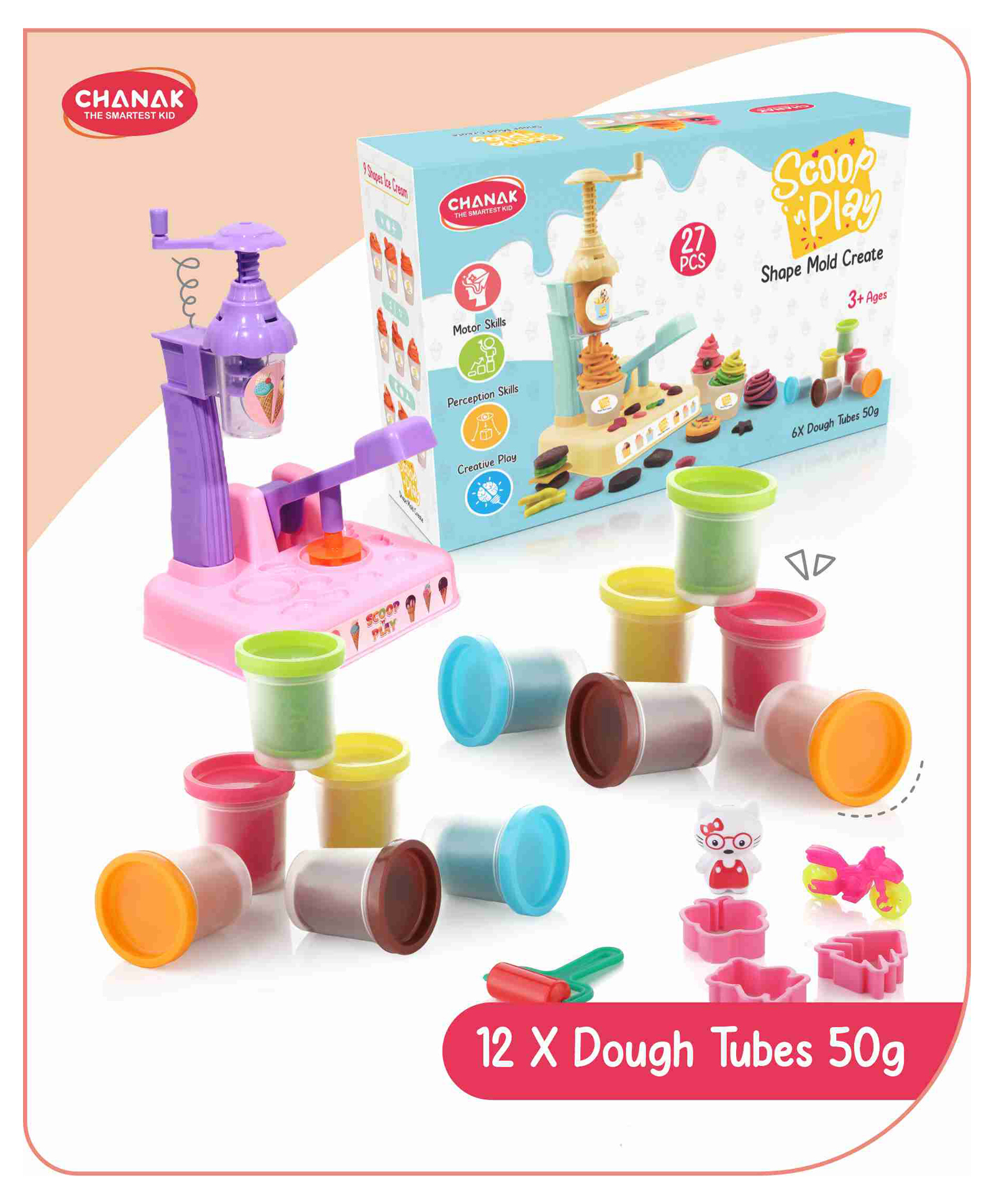 Aditi Toys Clay & Dough Play Set Ice Cream Maker with 12 Color Creation Kit Dough Tubes (50g Each) Non-Toxic, Safe for Kids 3+ Years-image-32