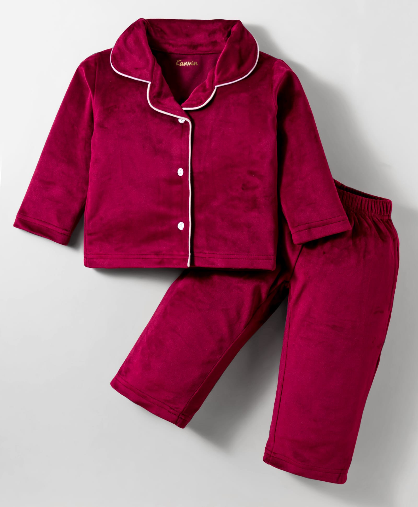 Kanvin Velour Knit Full Sleeves Winter Solid Color Co-ord Night Suit - Tan-image-38