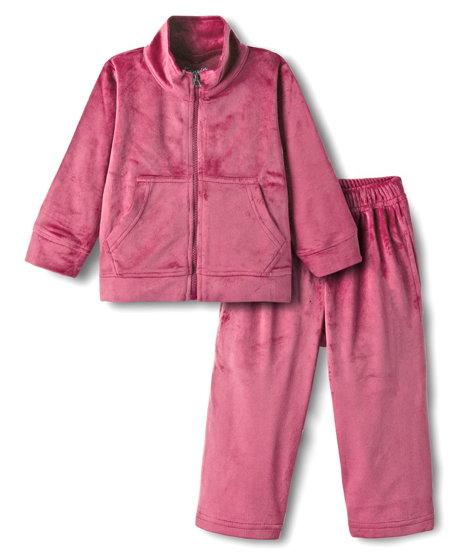 Kanvin Velour Knit Full Sleeves Winter Wear Solid Colour Co-Ords Front Open Sweatshirt with Kangaroo Pockets & Lounge Pant Set - Pink-image-36