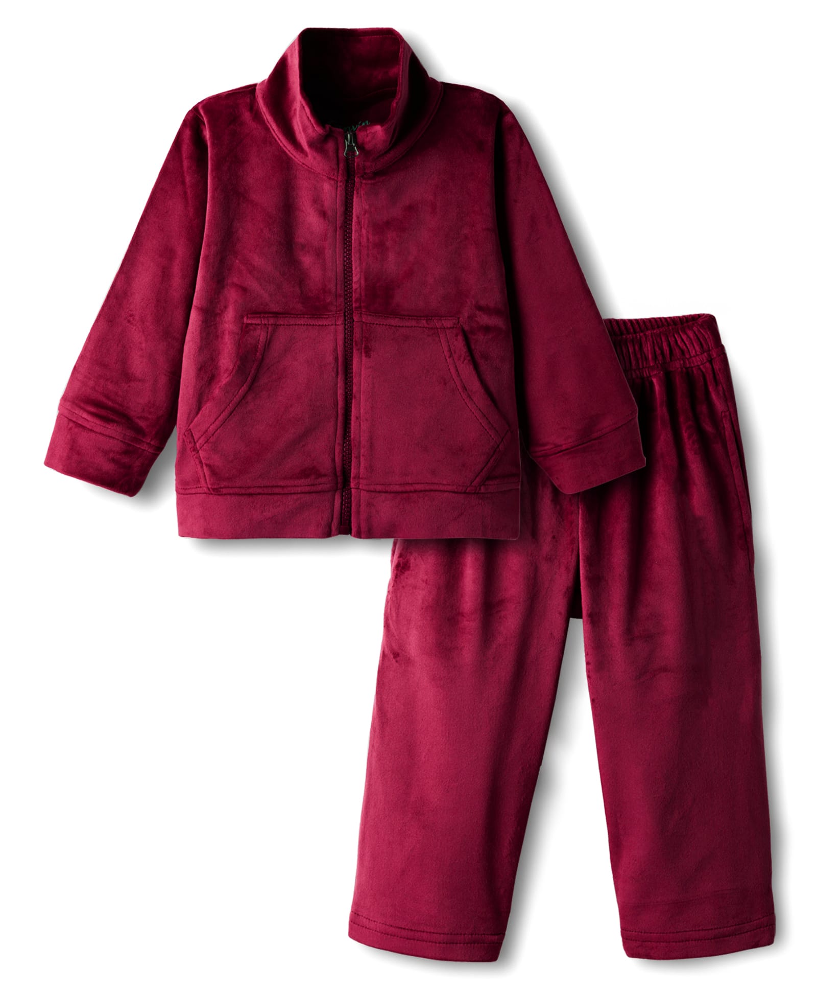 Kanvin Velour Knit Full Sleeves Winter Wear Solid Colour Co-Ords Front Open Sweatshirt with Kangaroo Pockets & Lounge Pant Set - Wine-image-7