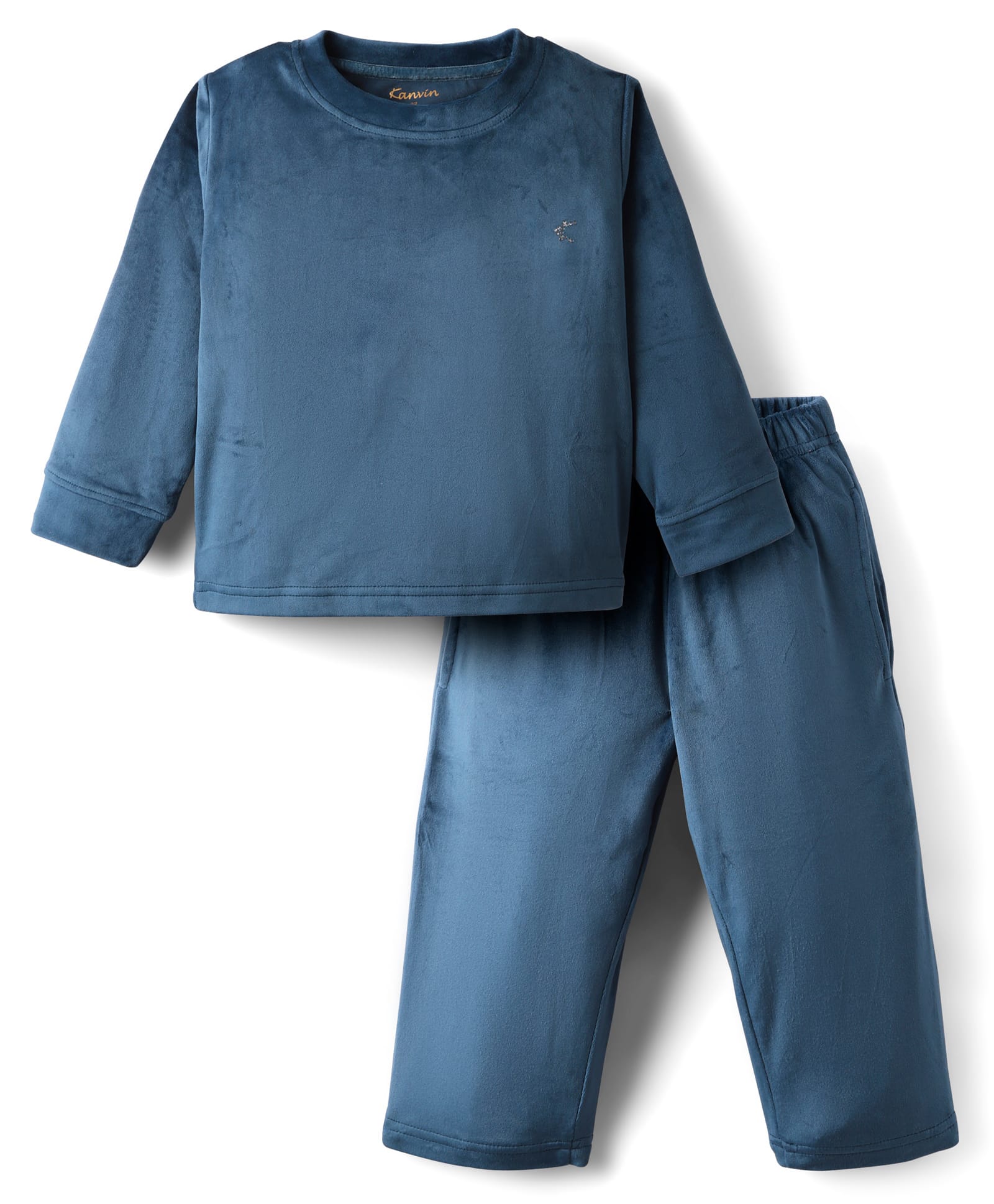 Kanvin Knit Full Sleeves Solid Color Co-ords Winter Wear Sweatshirt & Lounge Pant Set - Navy Blue-image-23